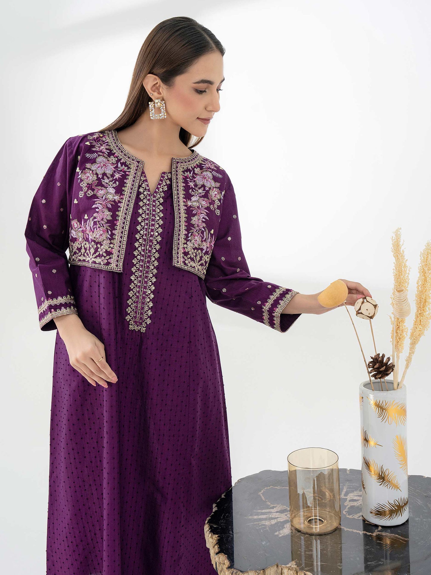 Jacquard Shirt With Bolero-Embroidered (Pret)