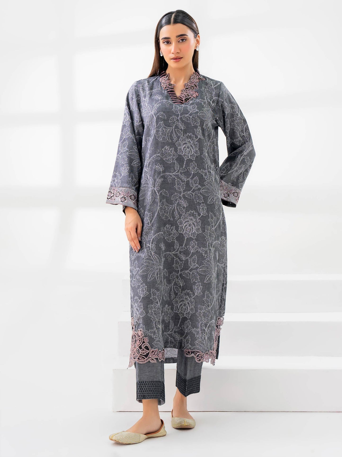 2 Piece Jacquard Suit-Embroidered (Pret)