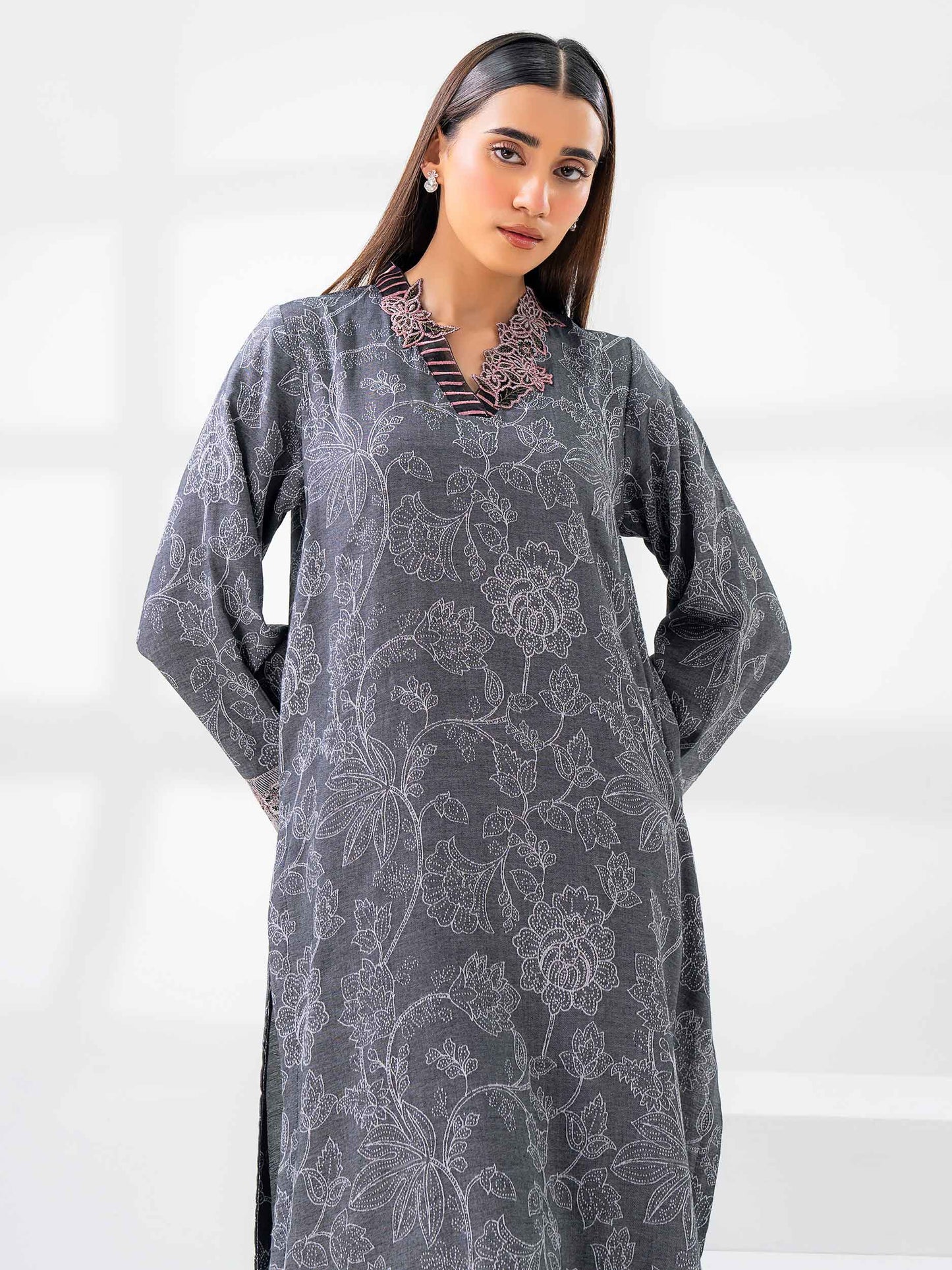 2 Piece Jacquard Suit-Embroidered (Pret)