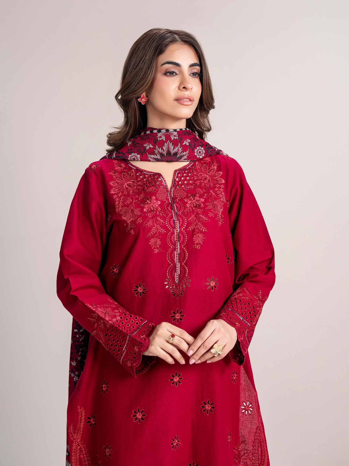 3 Piece Khaddar Suit- Embroidered (Pret)