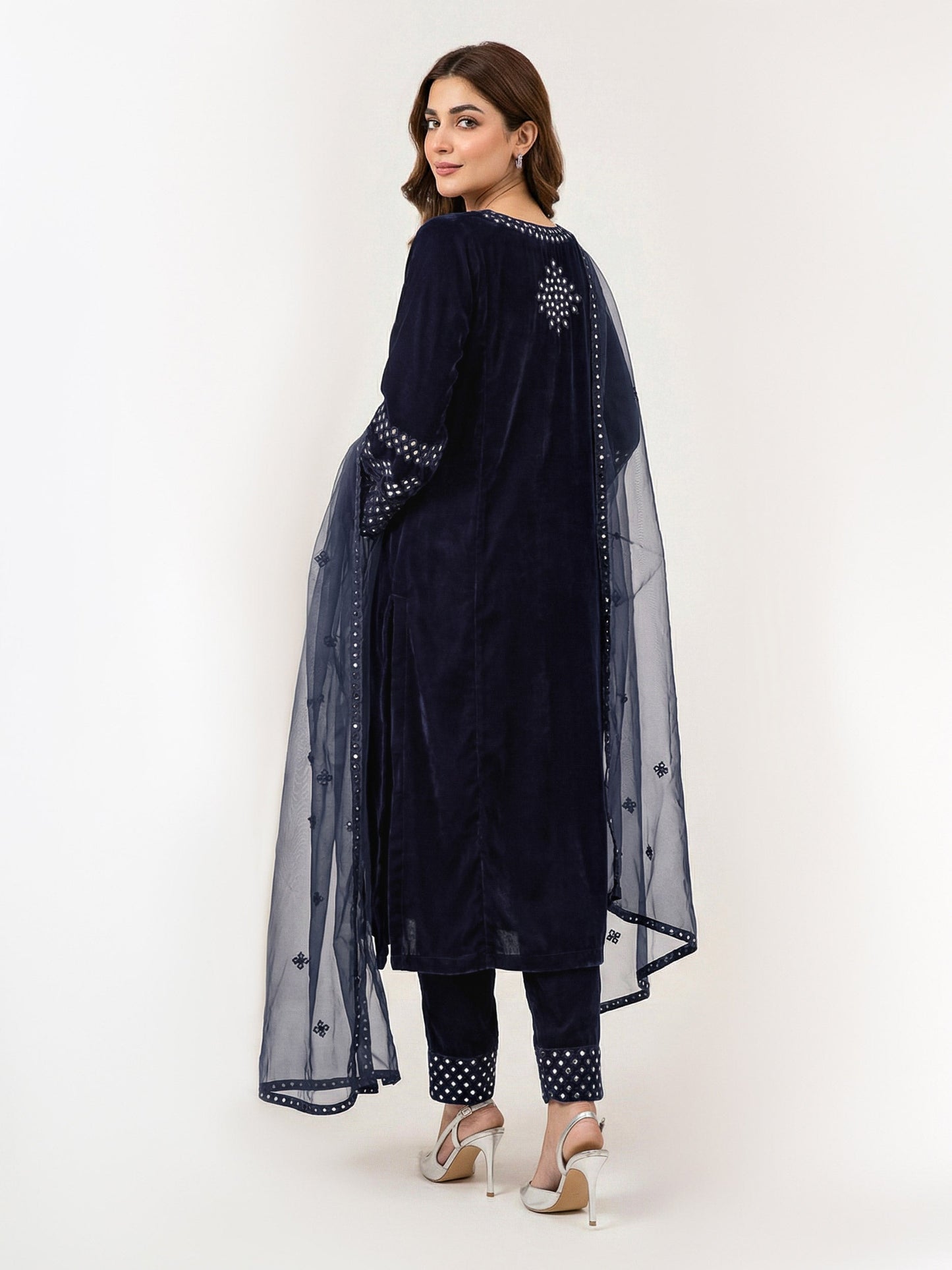 3 Piece Velvet Suit- Embroidered (Pret)