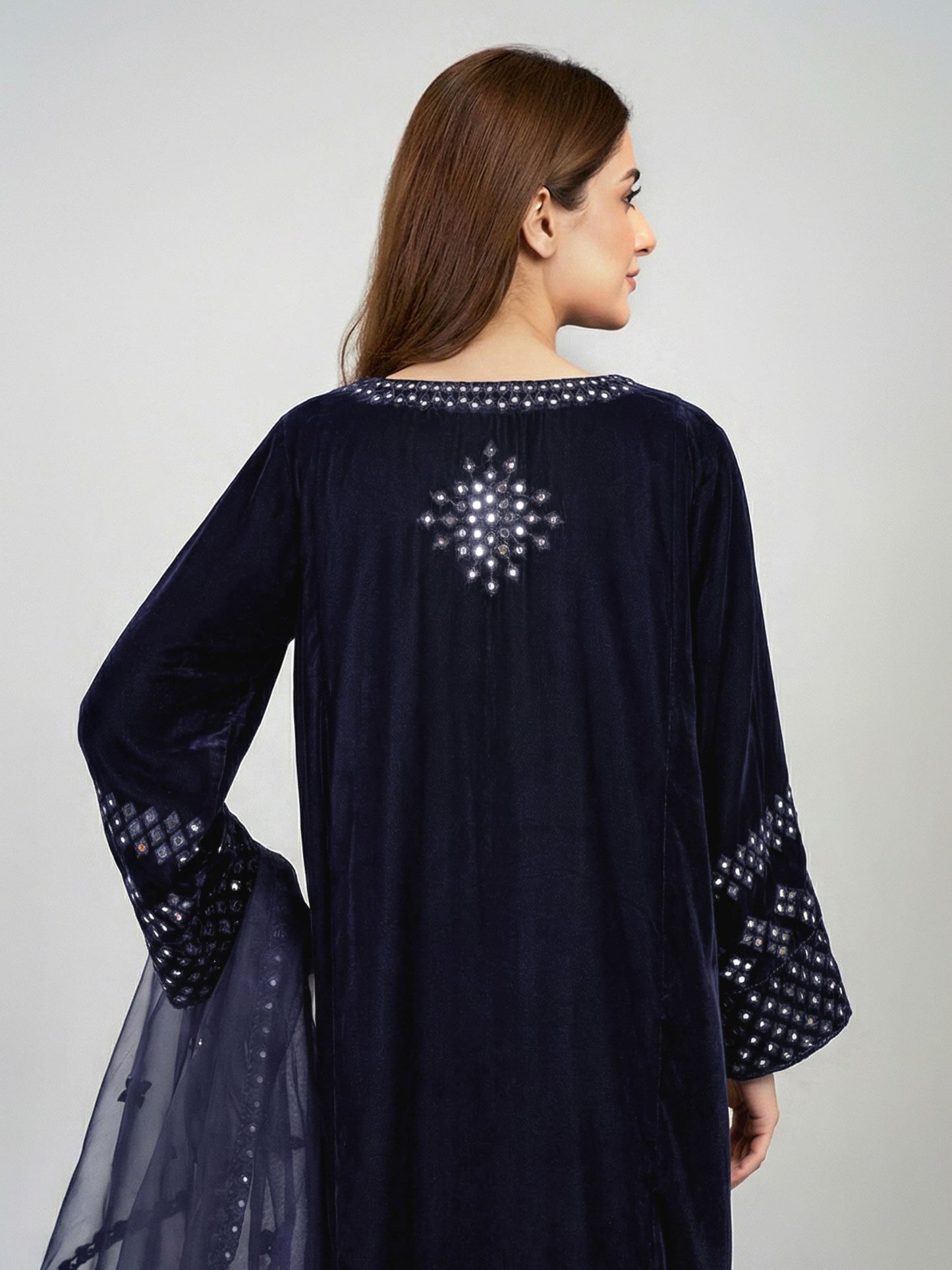 3 Piece Velvet Suit- Embroidered (Pret)