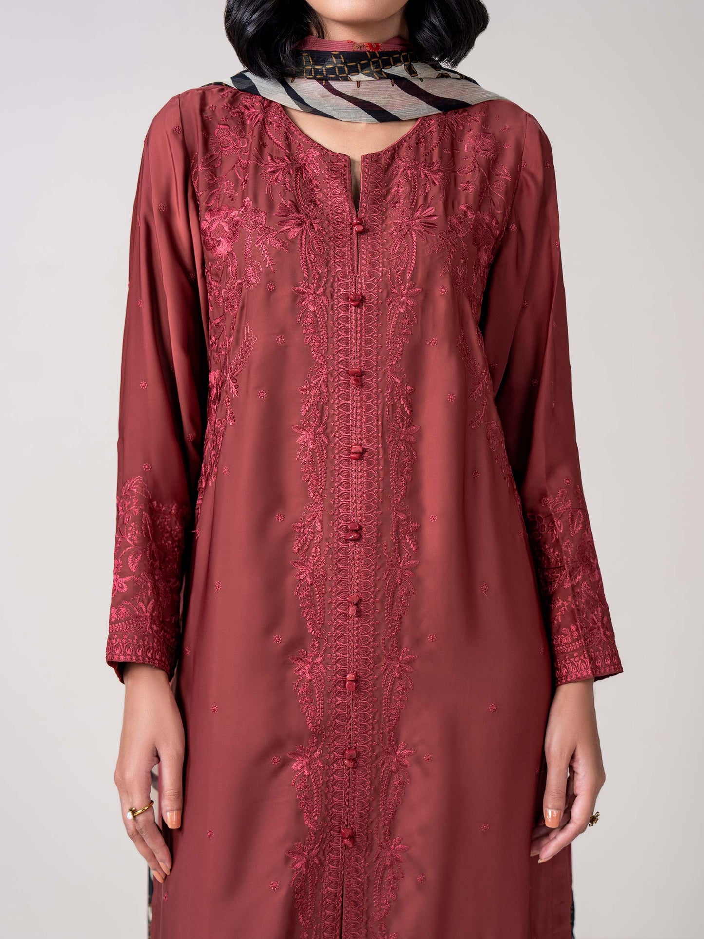 3 Piece Silk Suit- Embroidered (Pret)