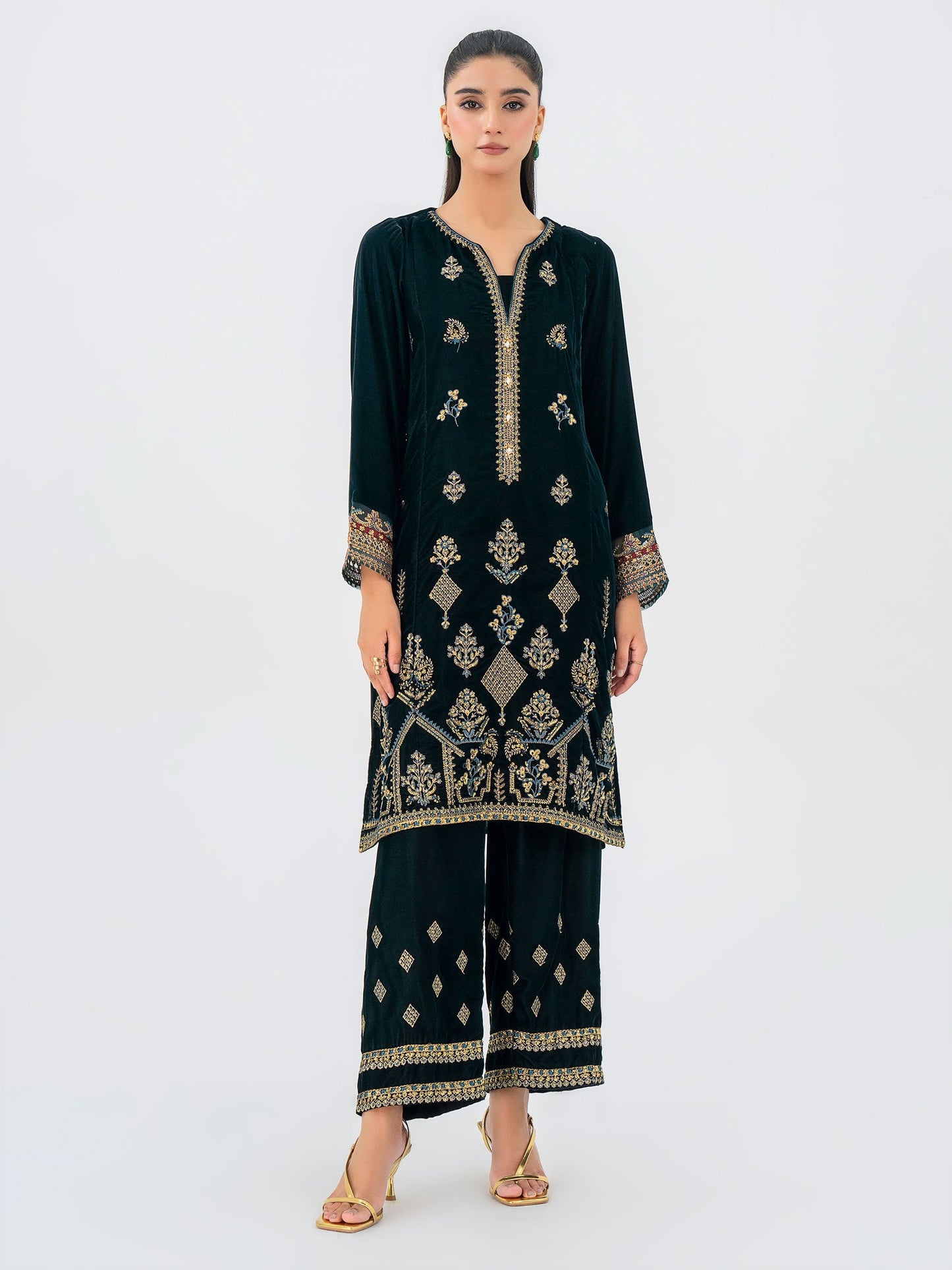 2 Piece Velvet Suit-Embroidered (Pret)