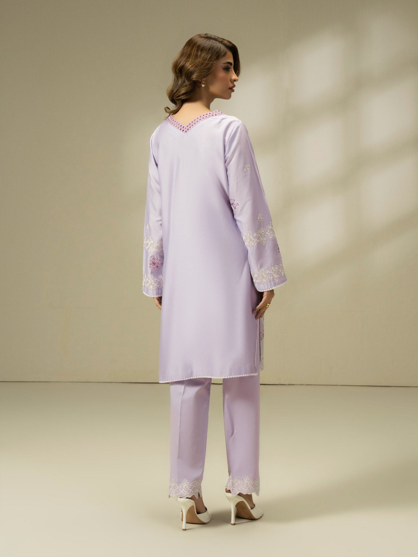 2 Piece Satin Suit-Embroidered (Pret)