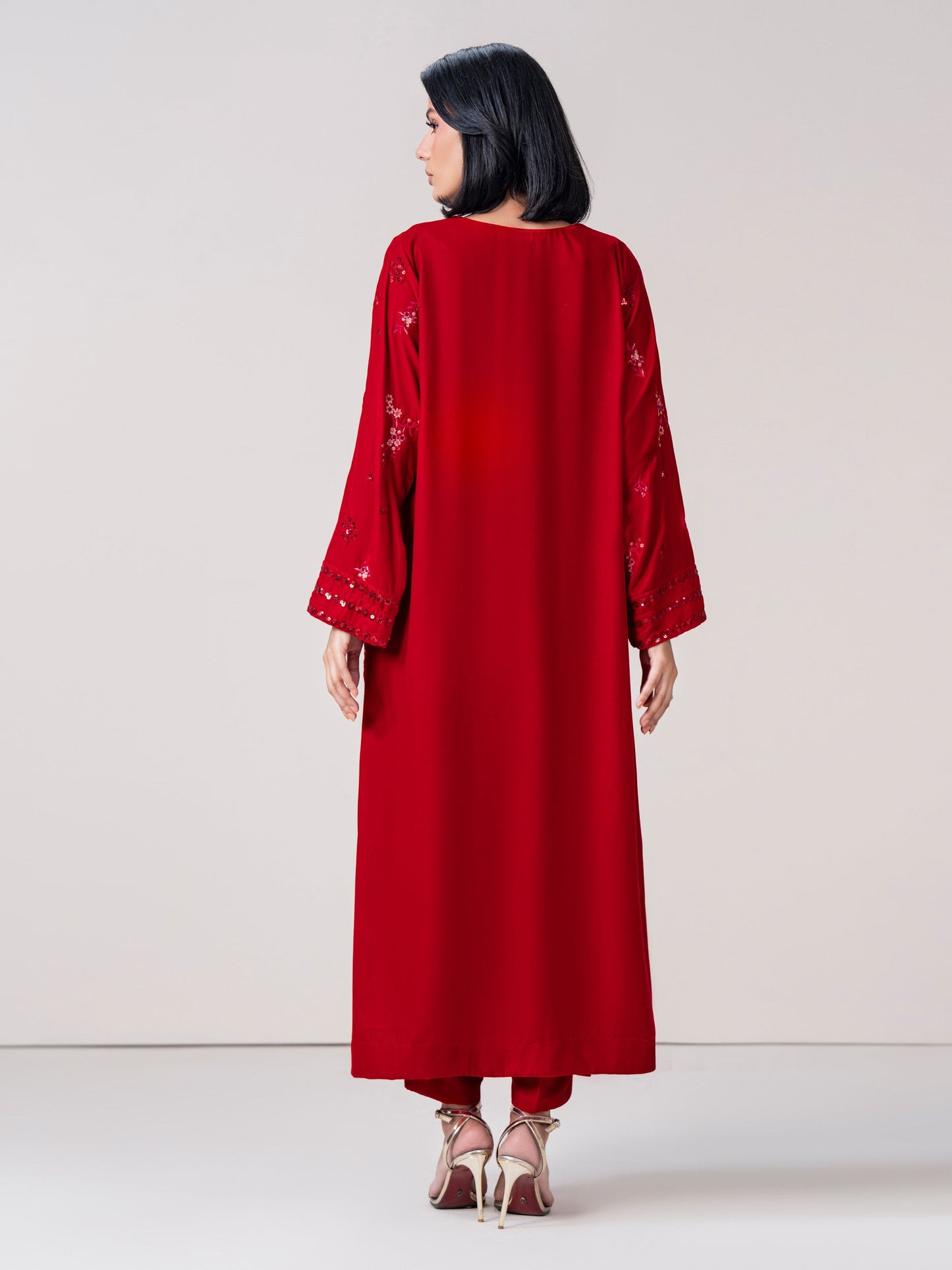 2 Piece Velvet Suit- Embroidered (Pret)