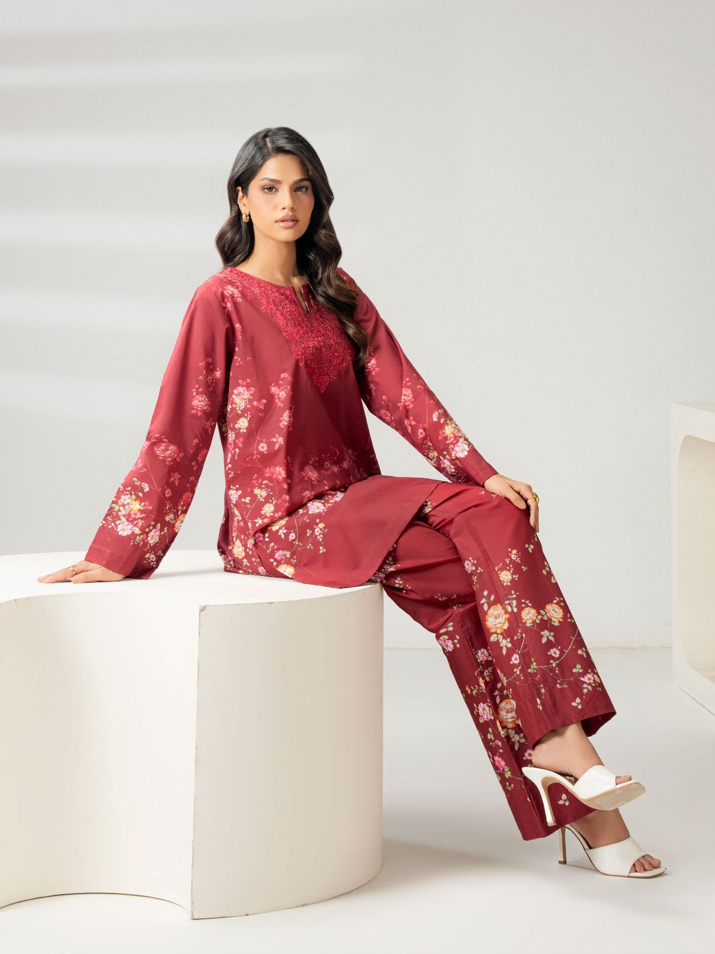 2 Piece Cambric Suit-Embroidered (Pret)