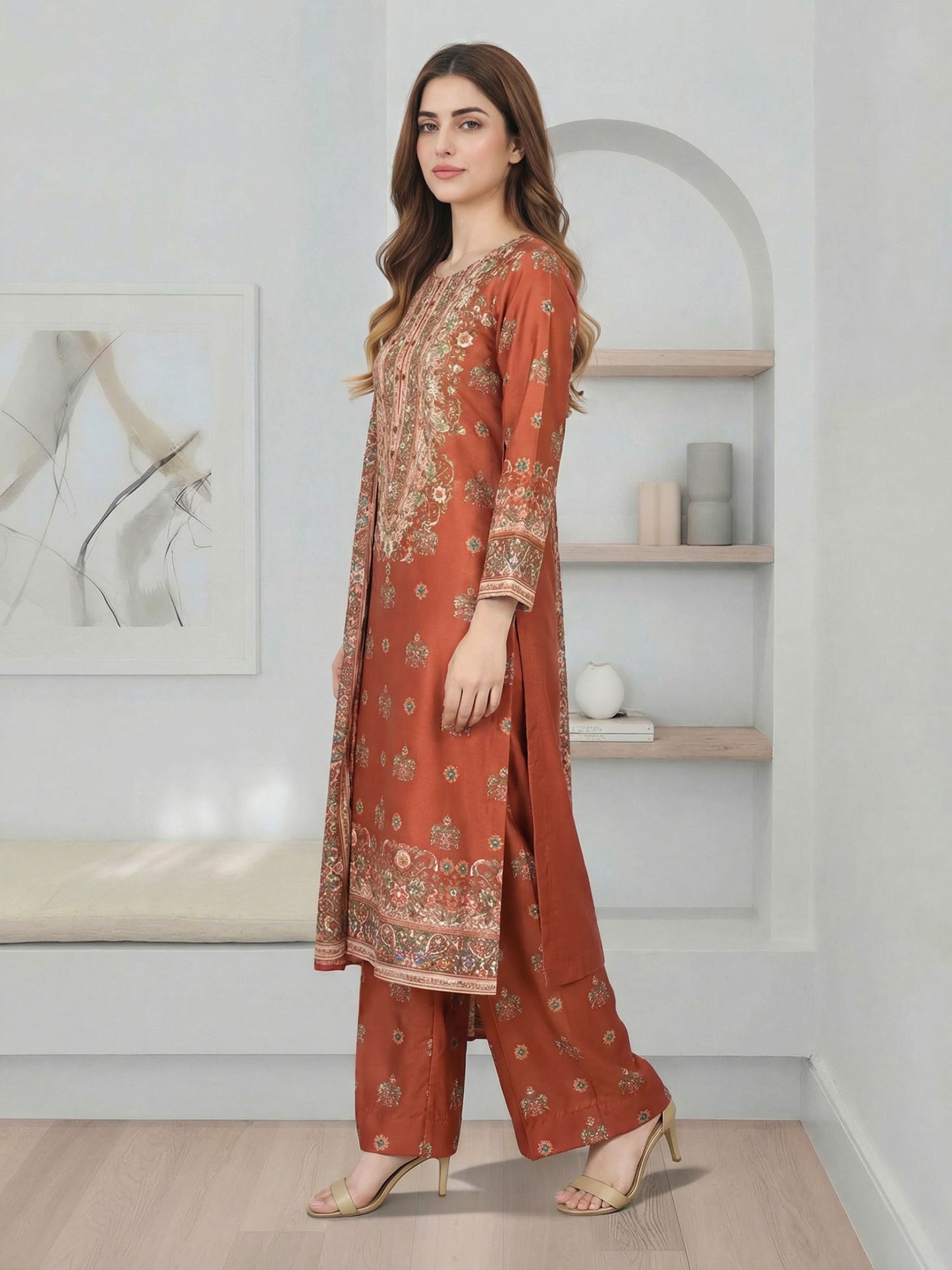 3 Piece Silk Suit- Embroidered (Pret)