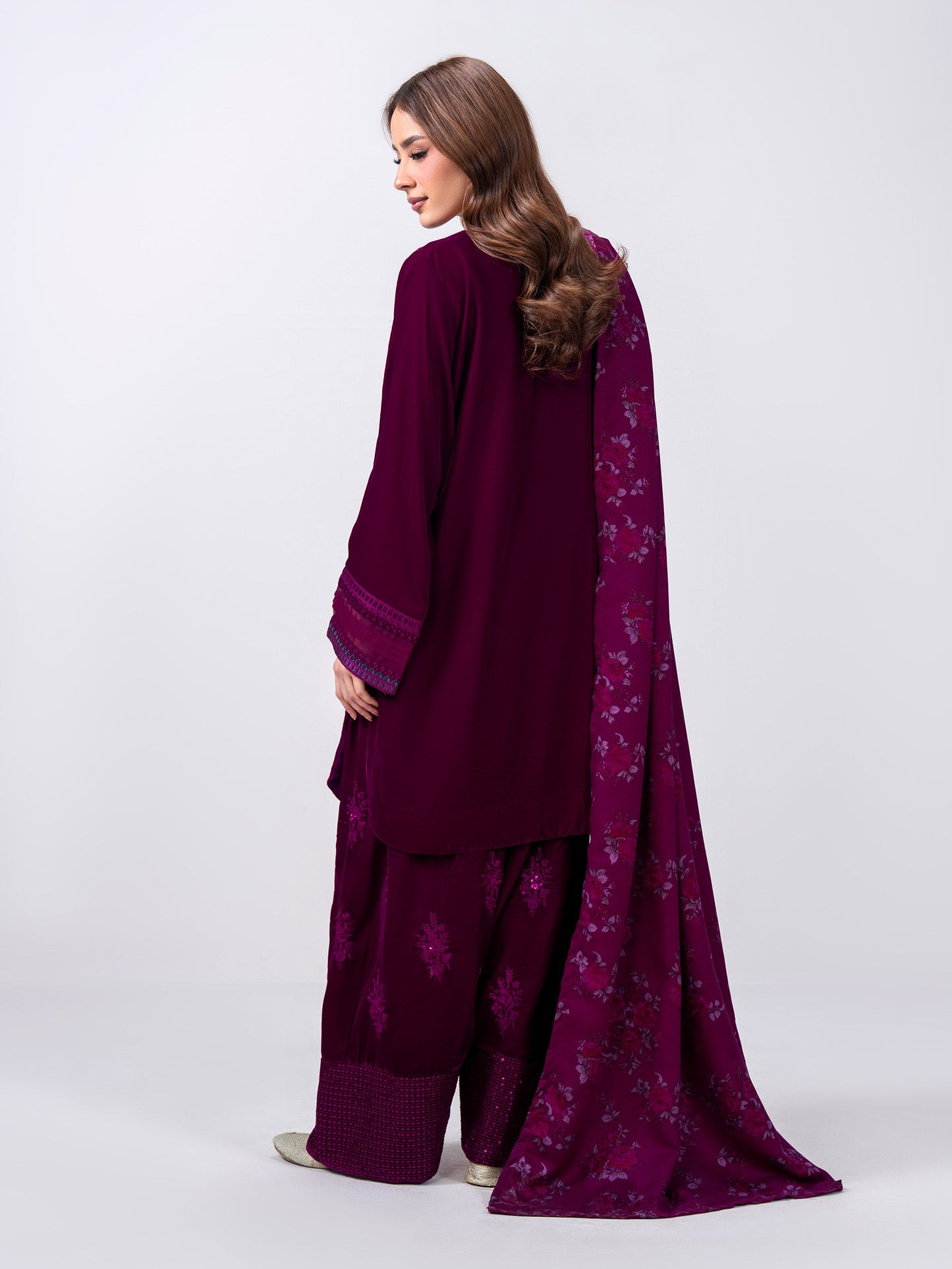 3 Piece Velvet Suit- Embroidered (Pret)