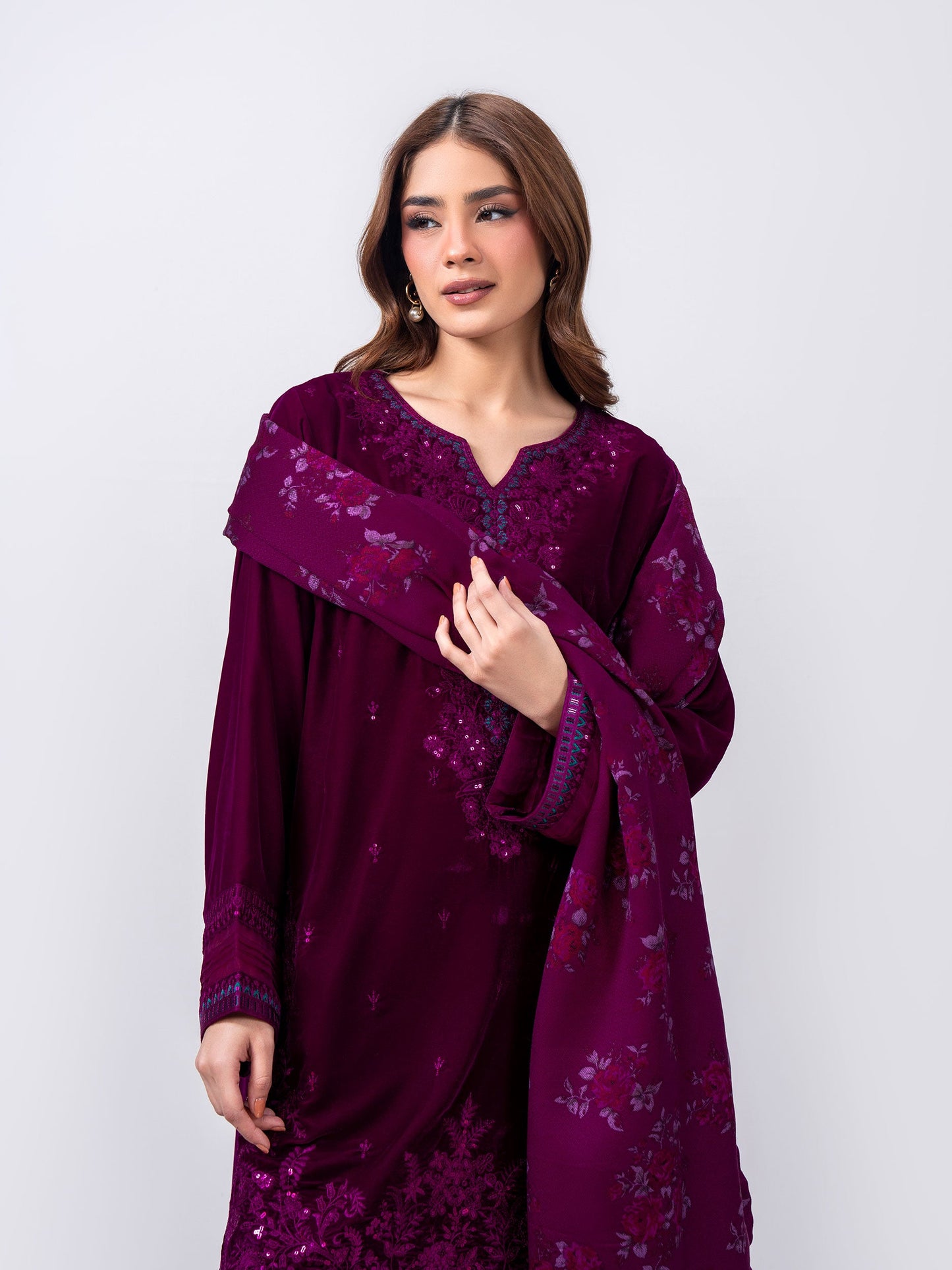 3 Piece Velvet Suit- Embroidered (Pret)
