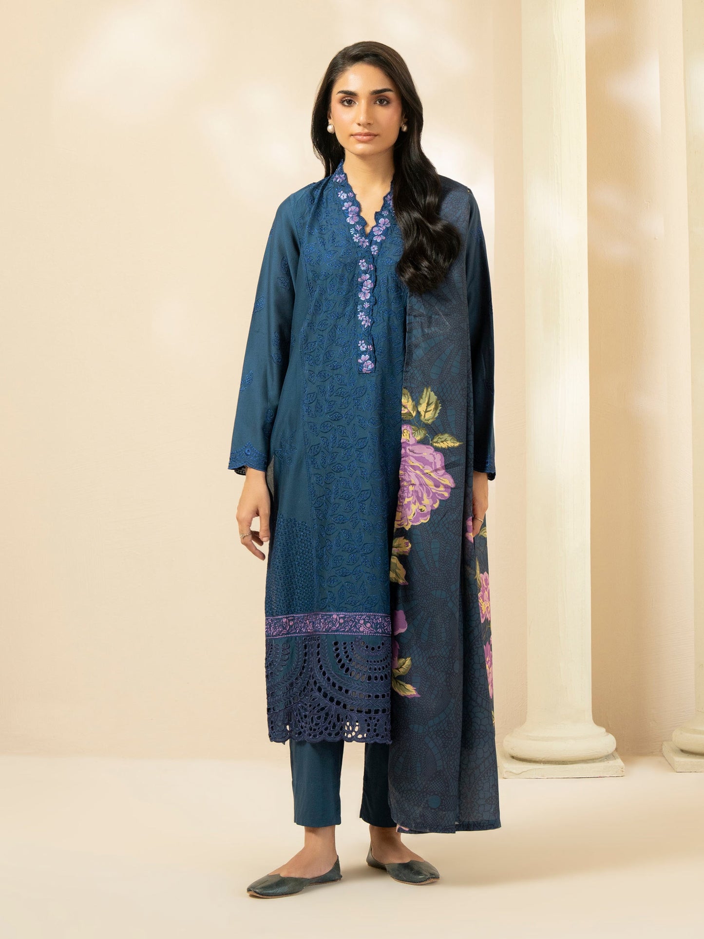 3 Piece Cotton Suit-Embroidered (Pret)
