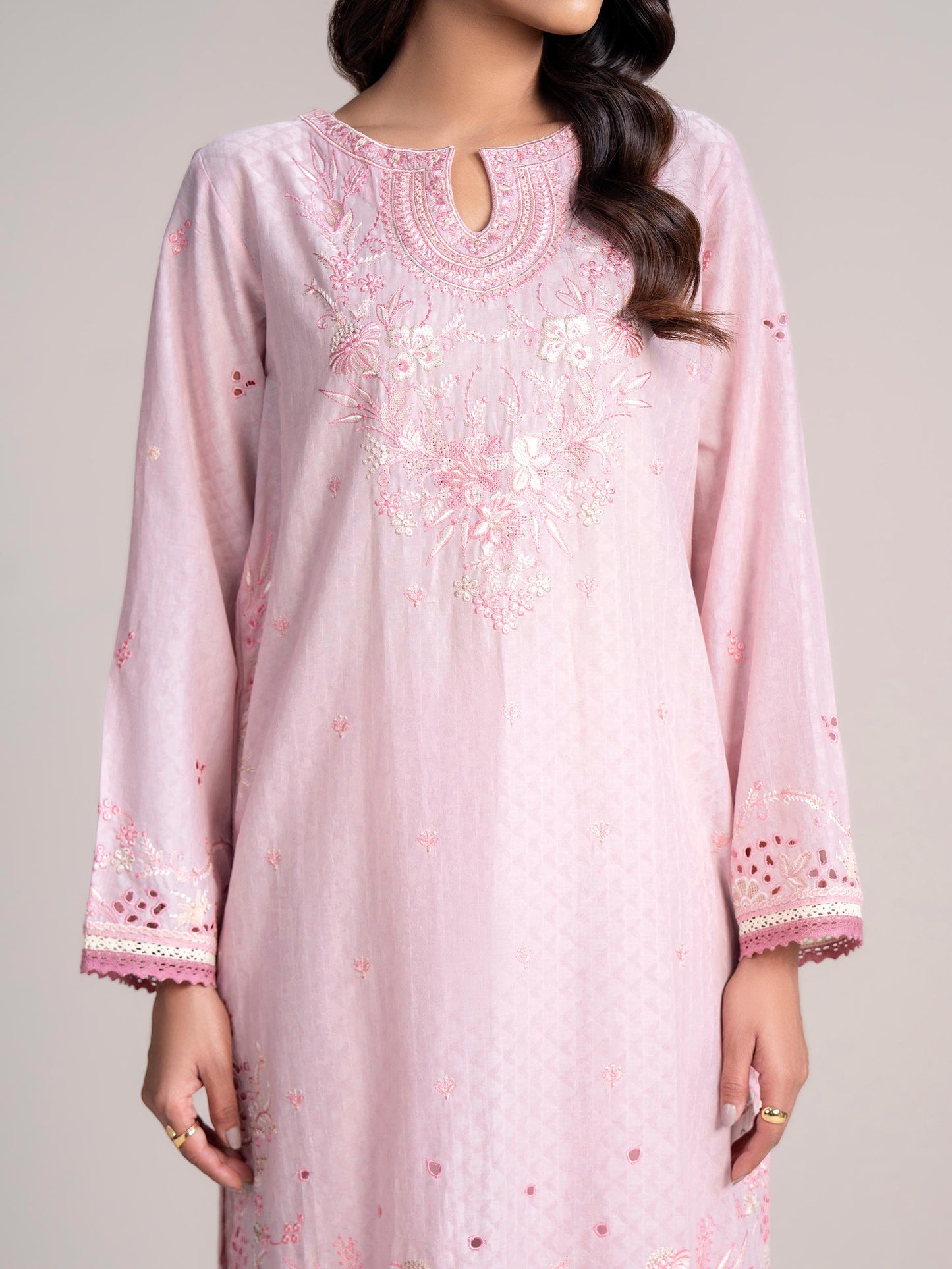 2 Piece Self Jacquard Suit- Embroidered (Pret)