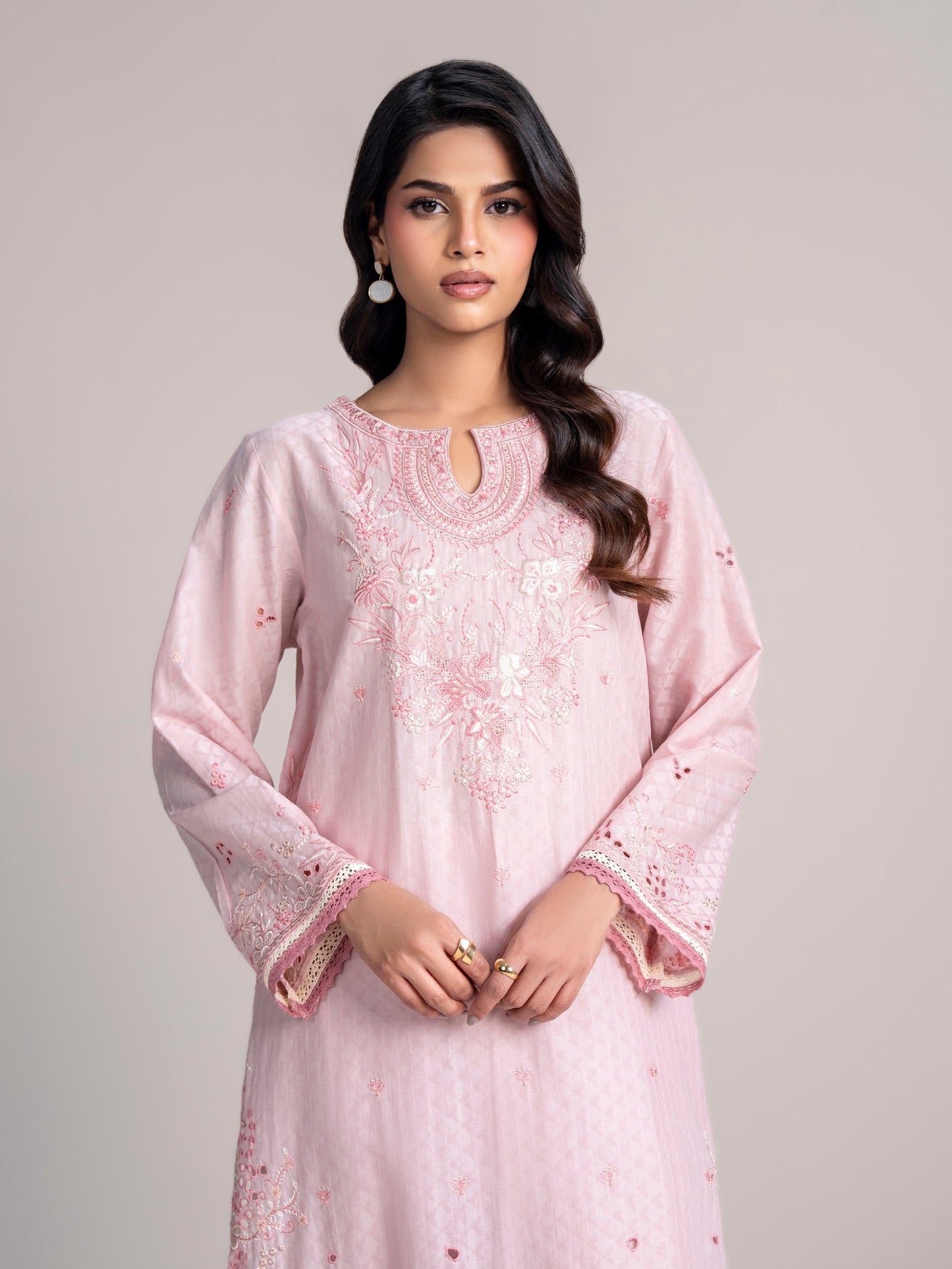2 Piece Self Jacquard Suit- Embroidered (Pret)