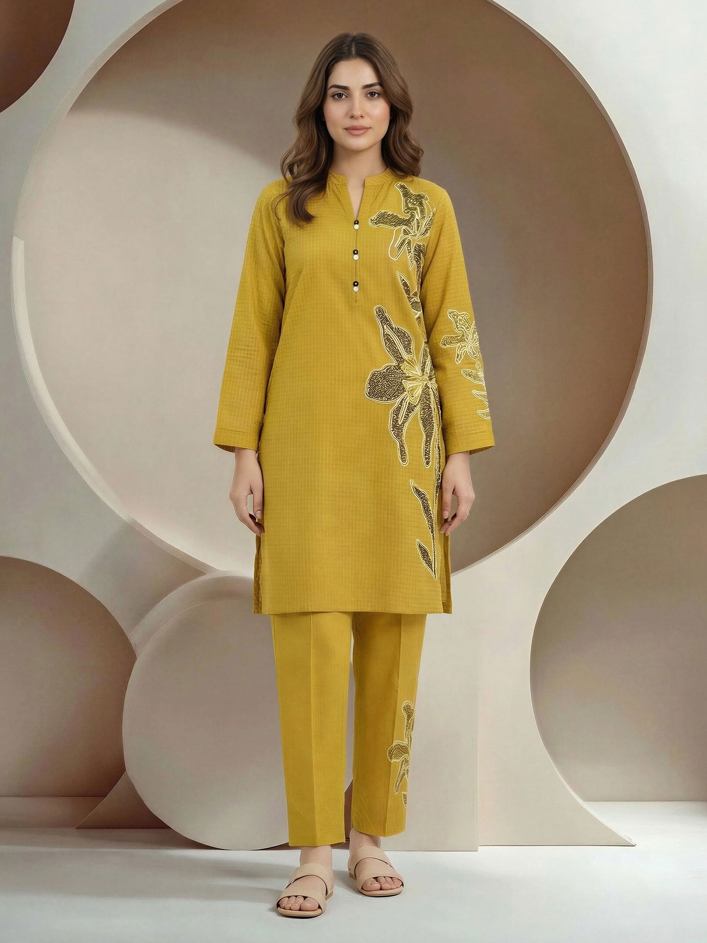 2 Piece Lawn Texture Suit- Embroidered (Pret)