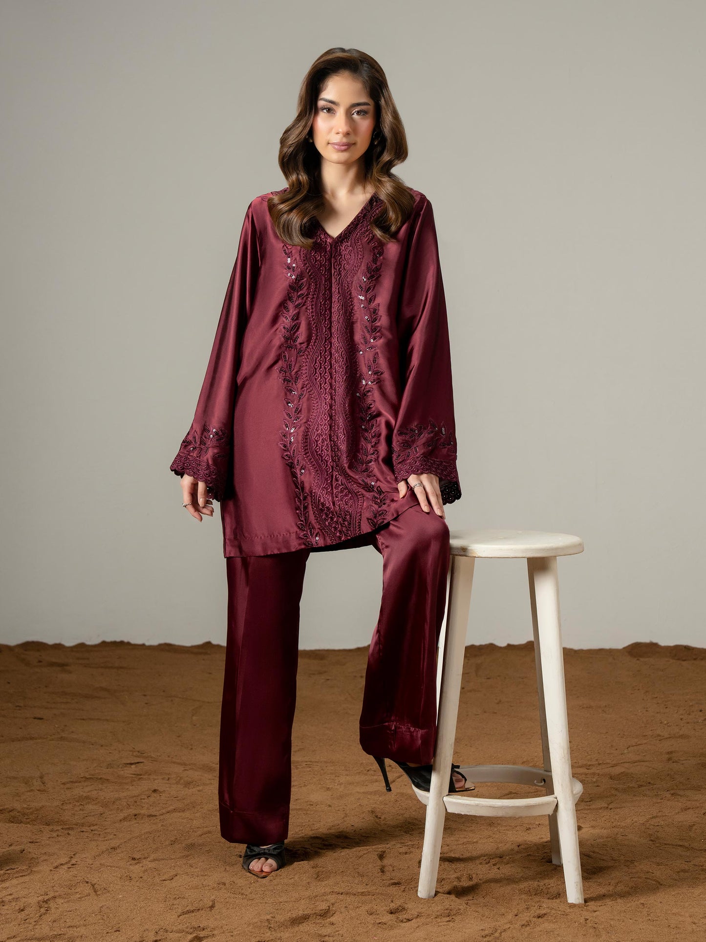 Silk Co-ord Set-Embroidered (Pret)
