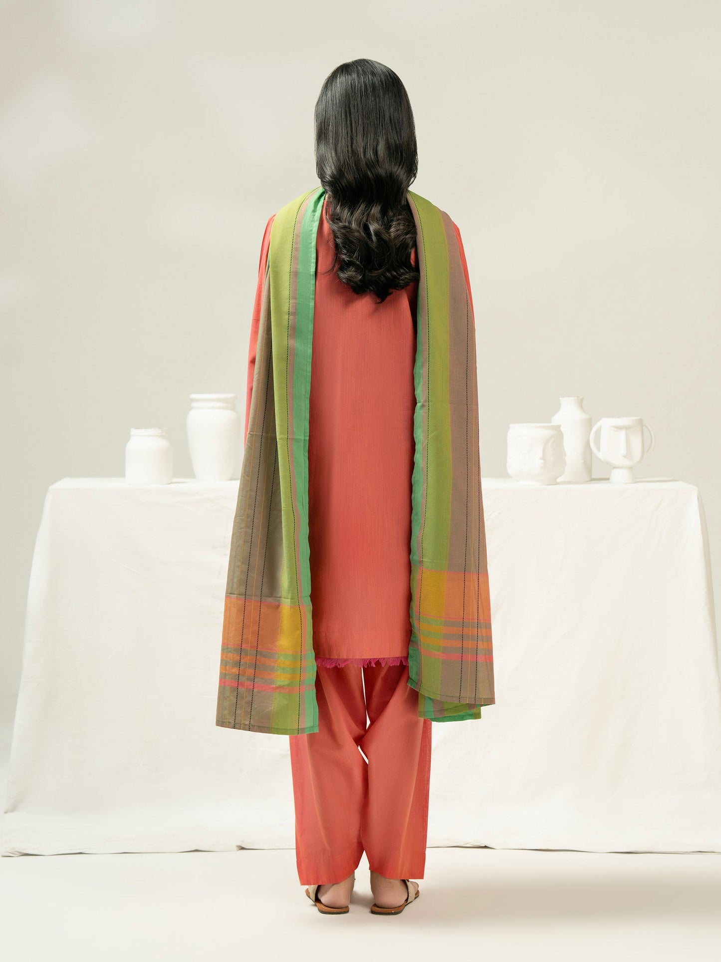 3 Piece Chambray Suit-Embroidered (Pret)