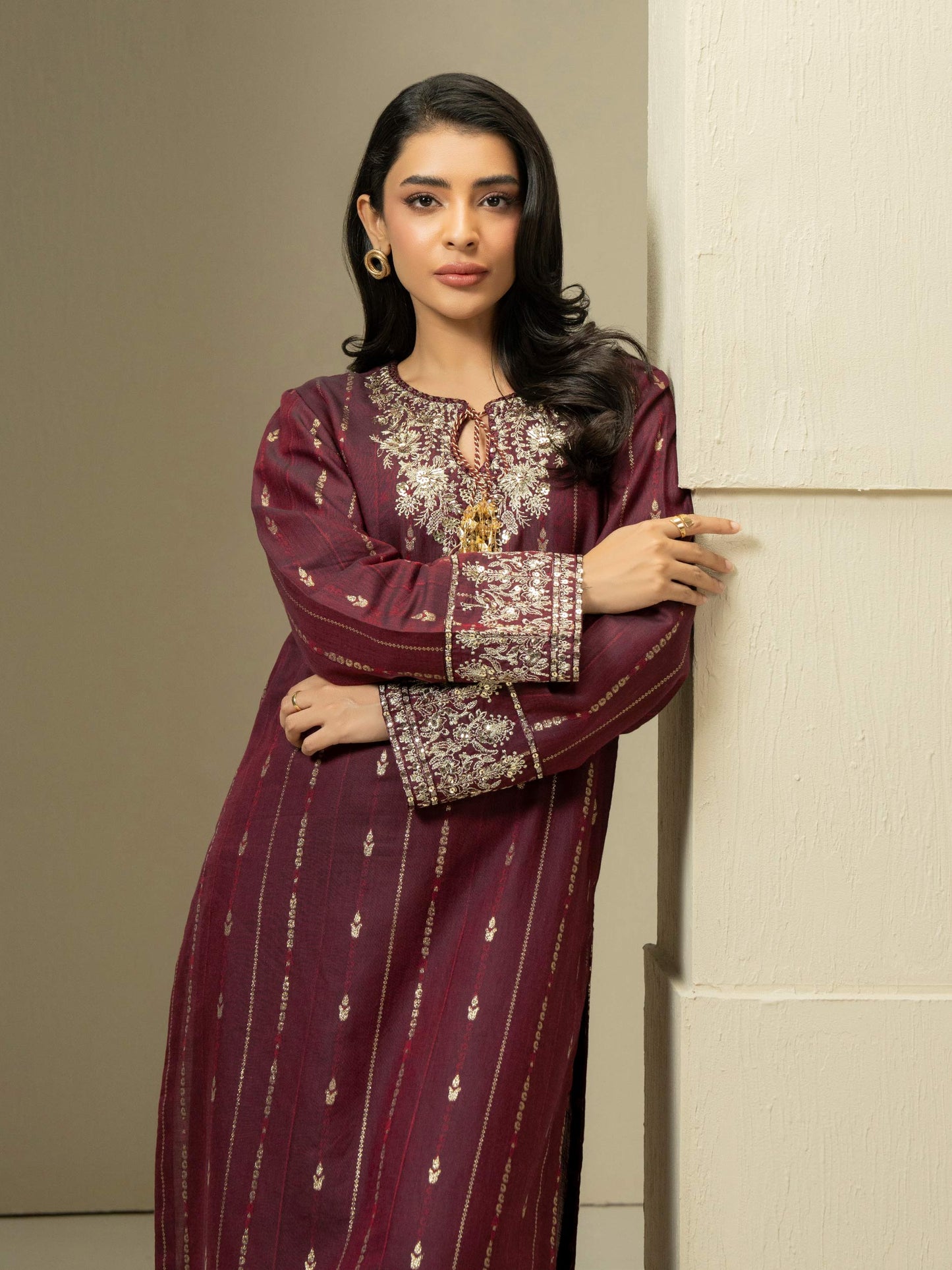2 Piece Jacquard Suit-Embroidered (Pret)