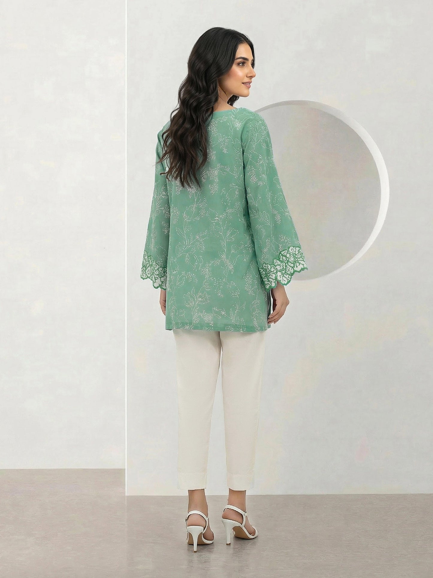 Poly Lawn Kurti- Embroidered