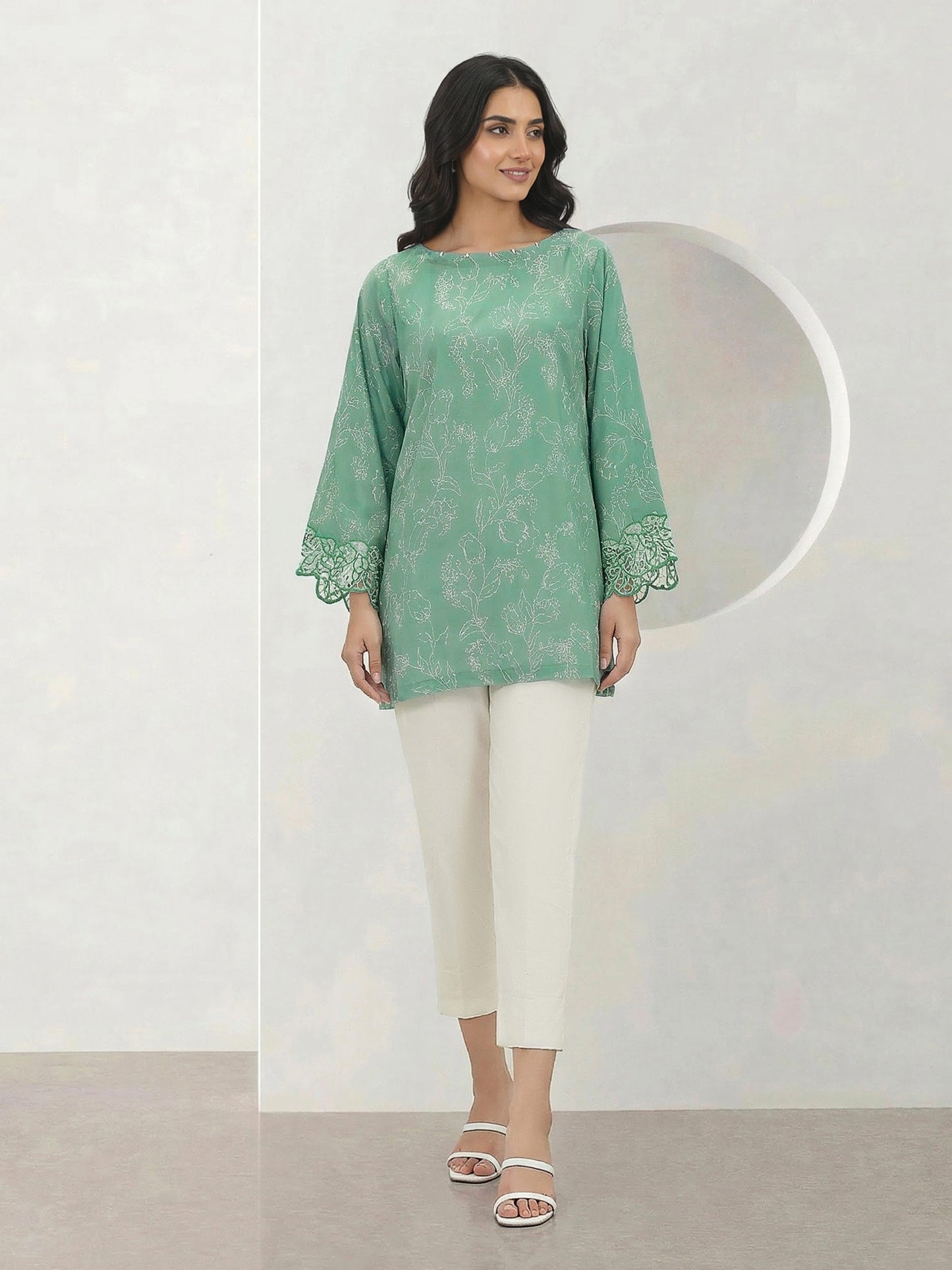 Poly Lawn Kurti- Embroidered