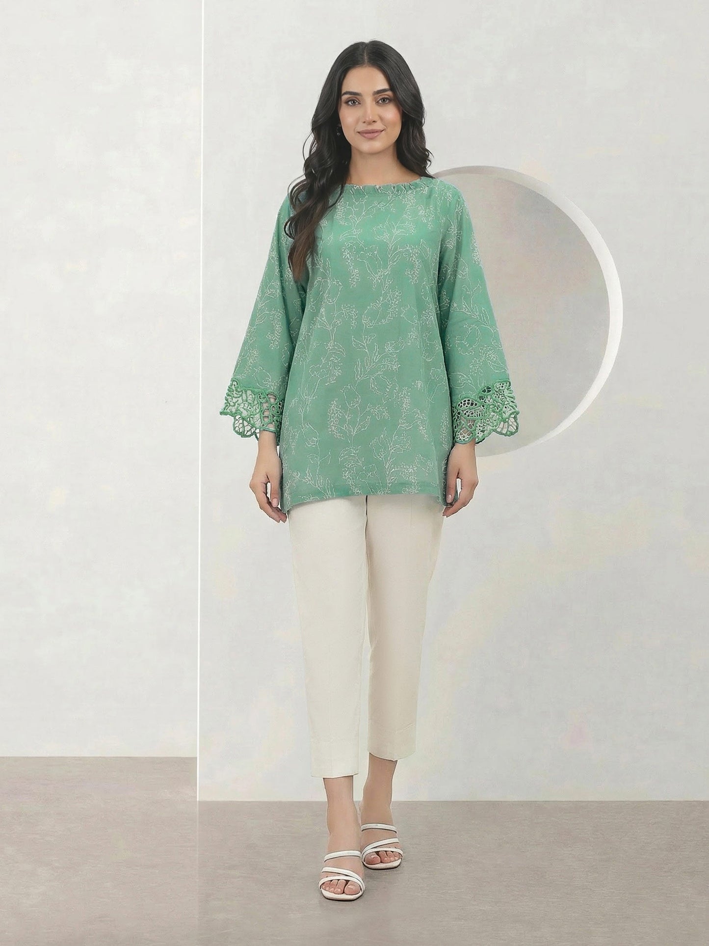 Poly Lawn Kurti- Embroidered