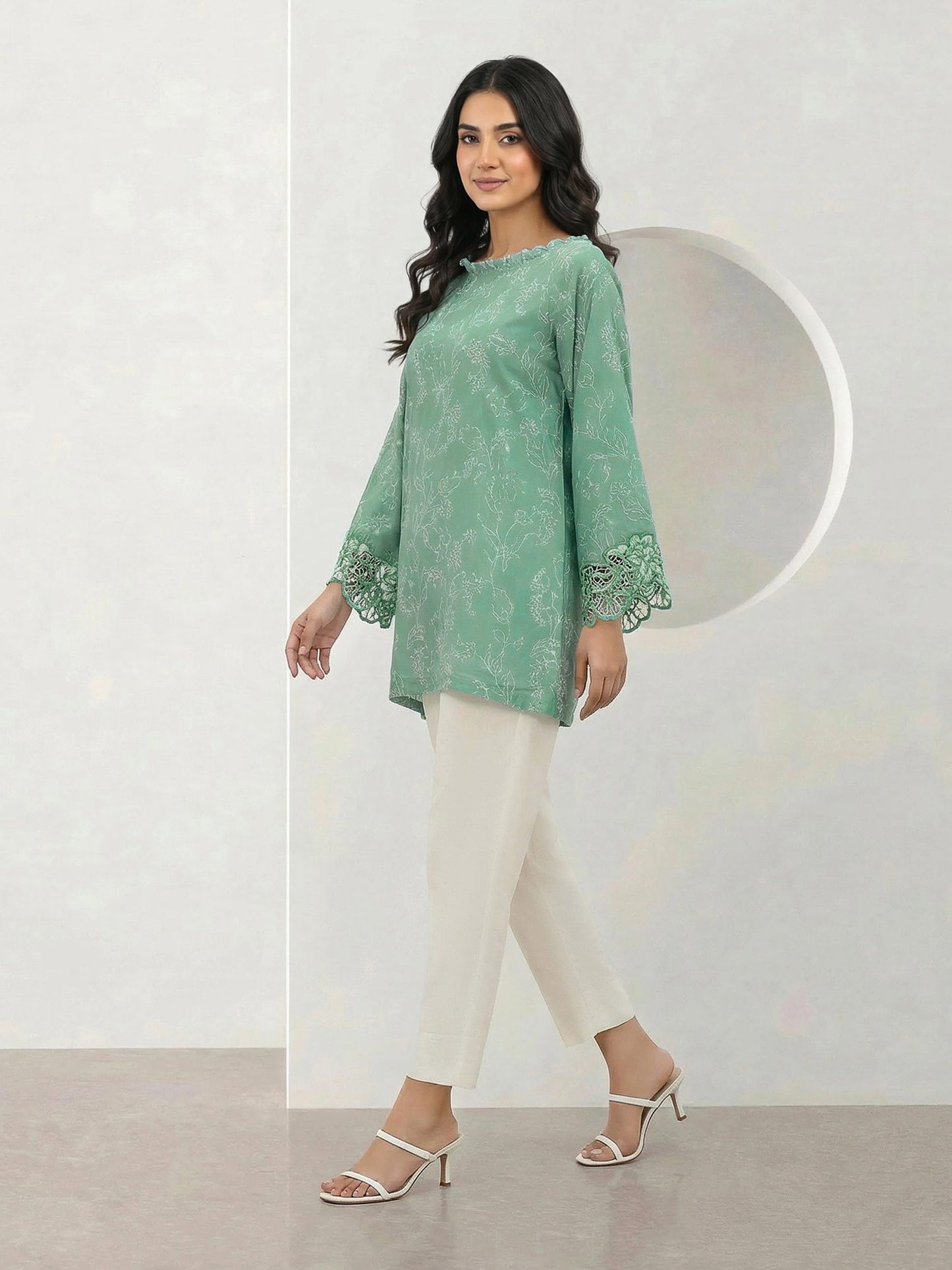 Poly Lawn Kurti- Embroidered