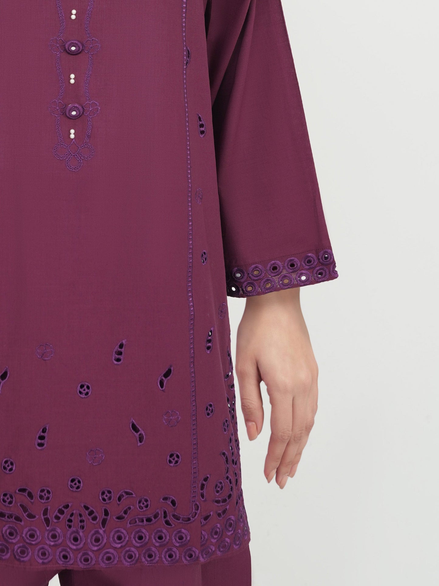 2 Piece Cambric Slub Suit- Embroidered (Pret)