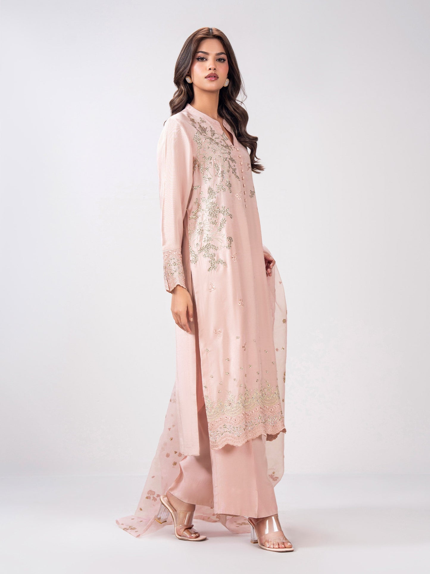 3 Piece Oak Silk Suit- Embroidered (Pret)