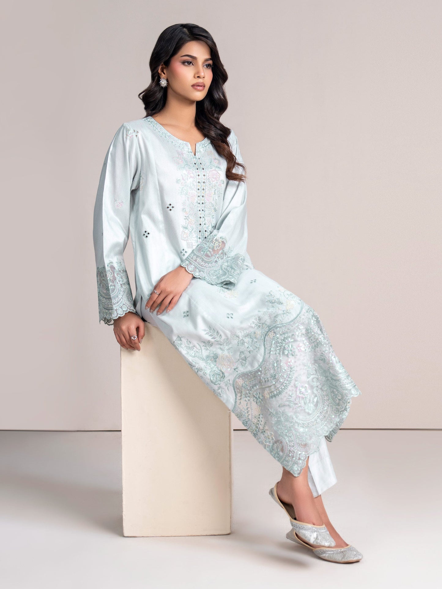 2 Piece Net Suit-Embroidered  (Pret)