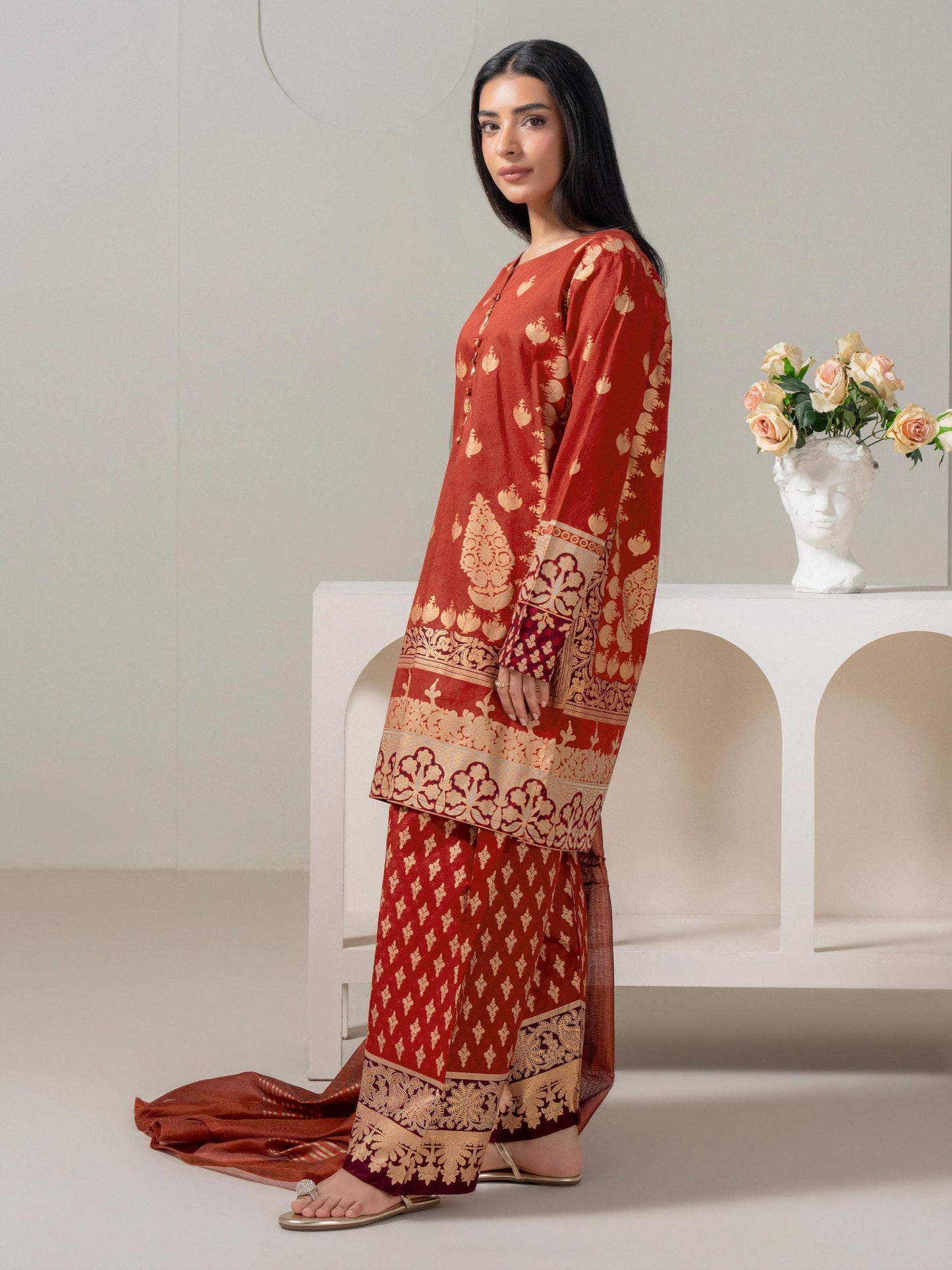 3 Piece Lawn Suit-Paste-Print (Pret)