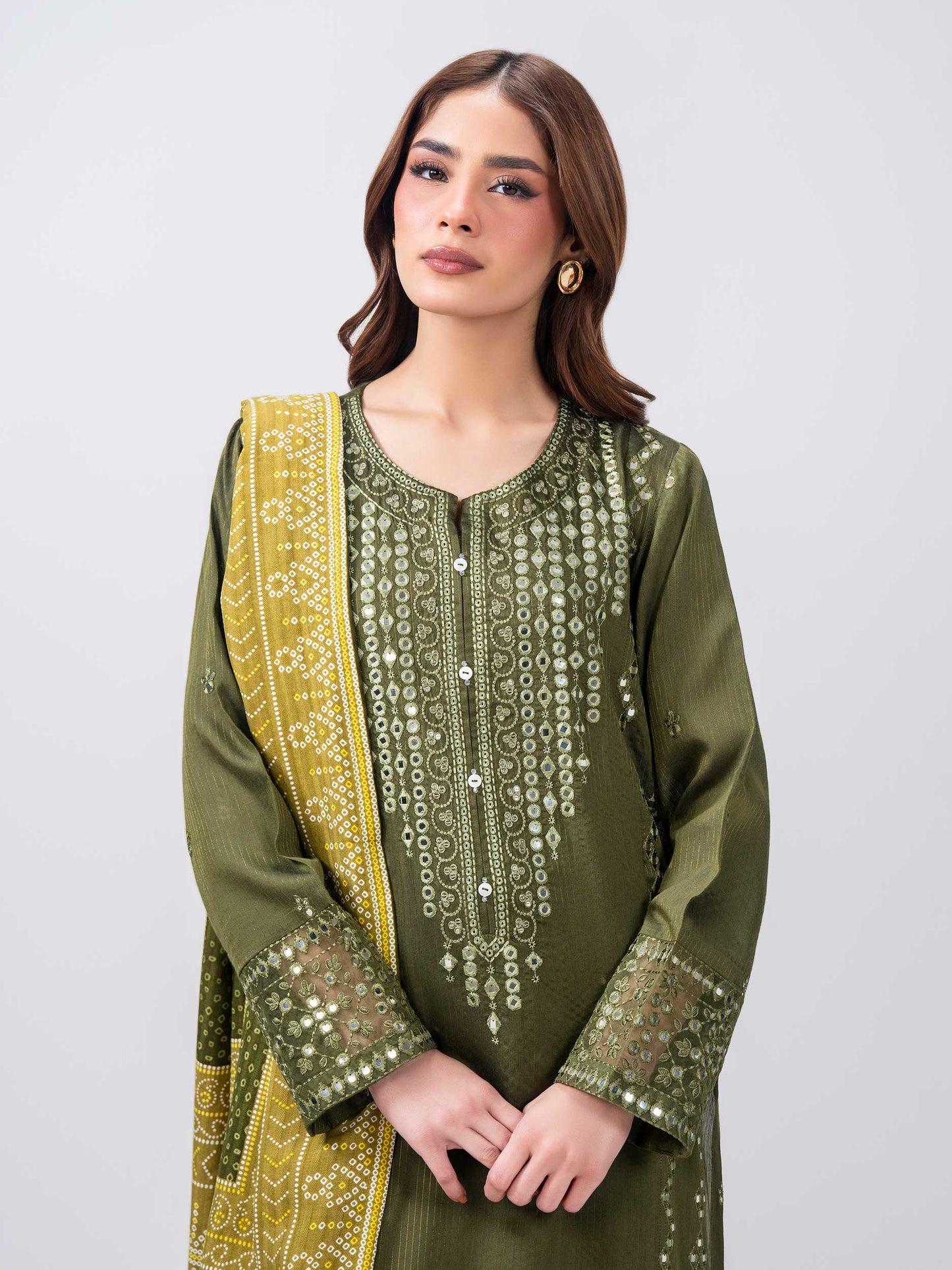 3 Piece Raw Silk Suit- Embroidered (Pret)
