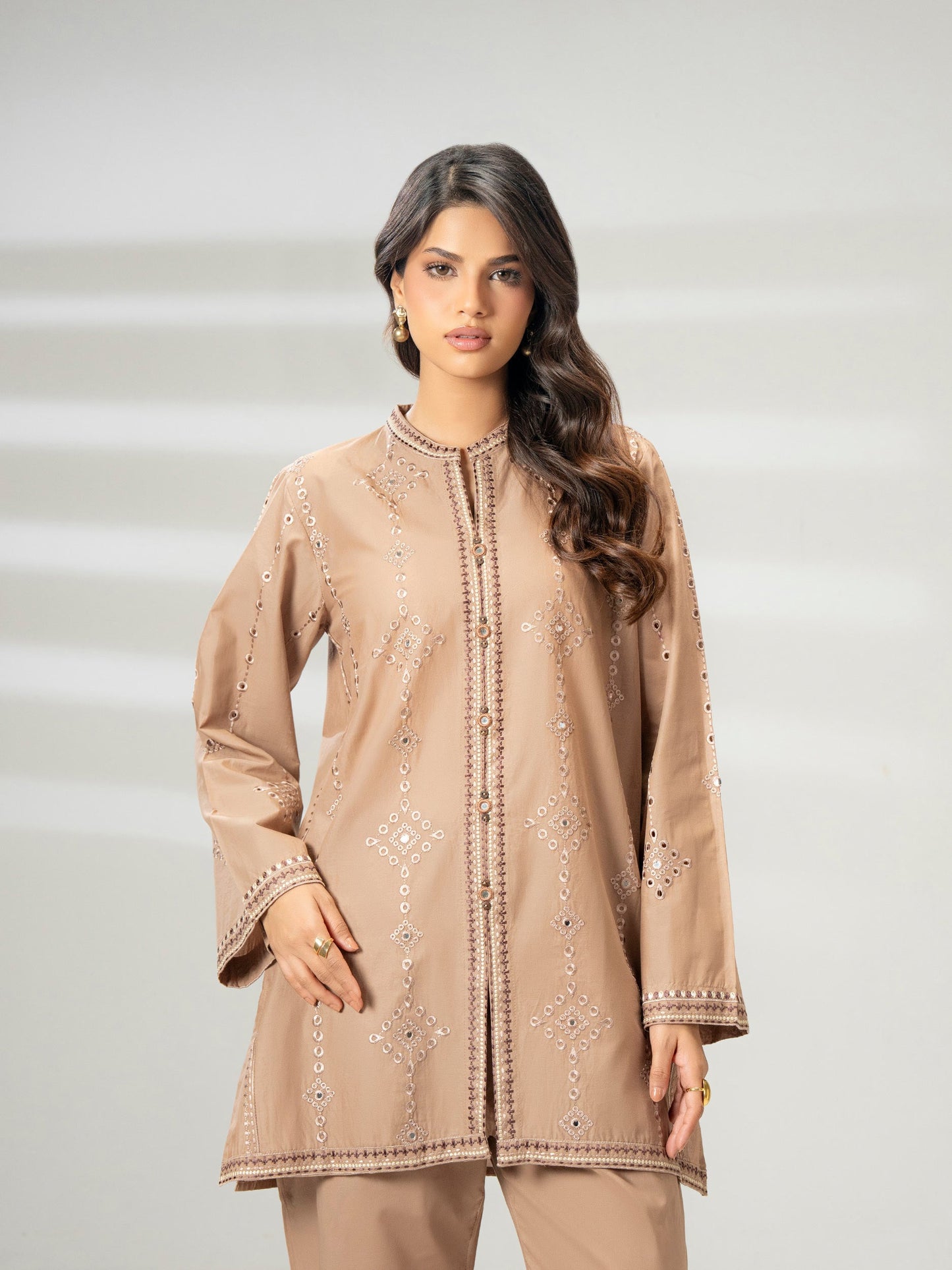 Cambric Co-ord Set-Embroidered (Pret)