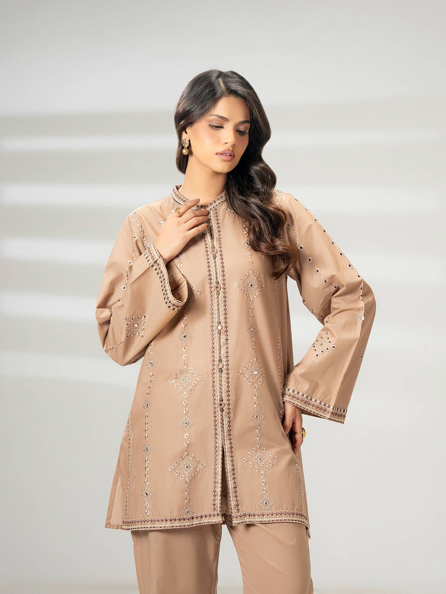 Cambric Co-ord Set-Embroidered (Pret)