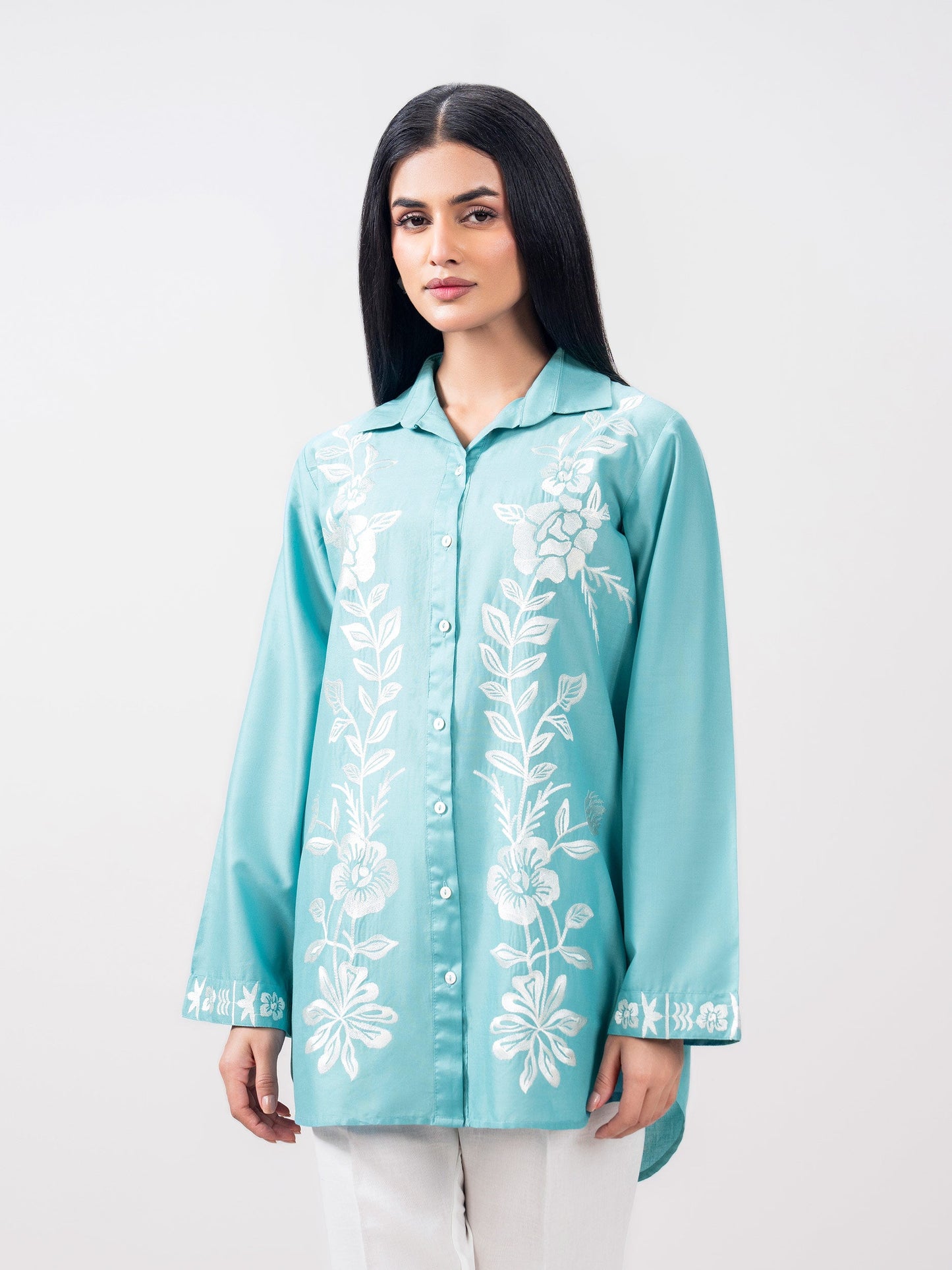 Cambric Kurti- Embroidered (Pret)