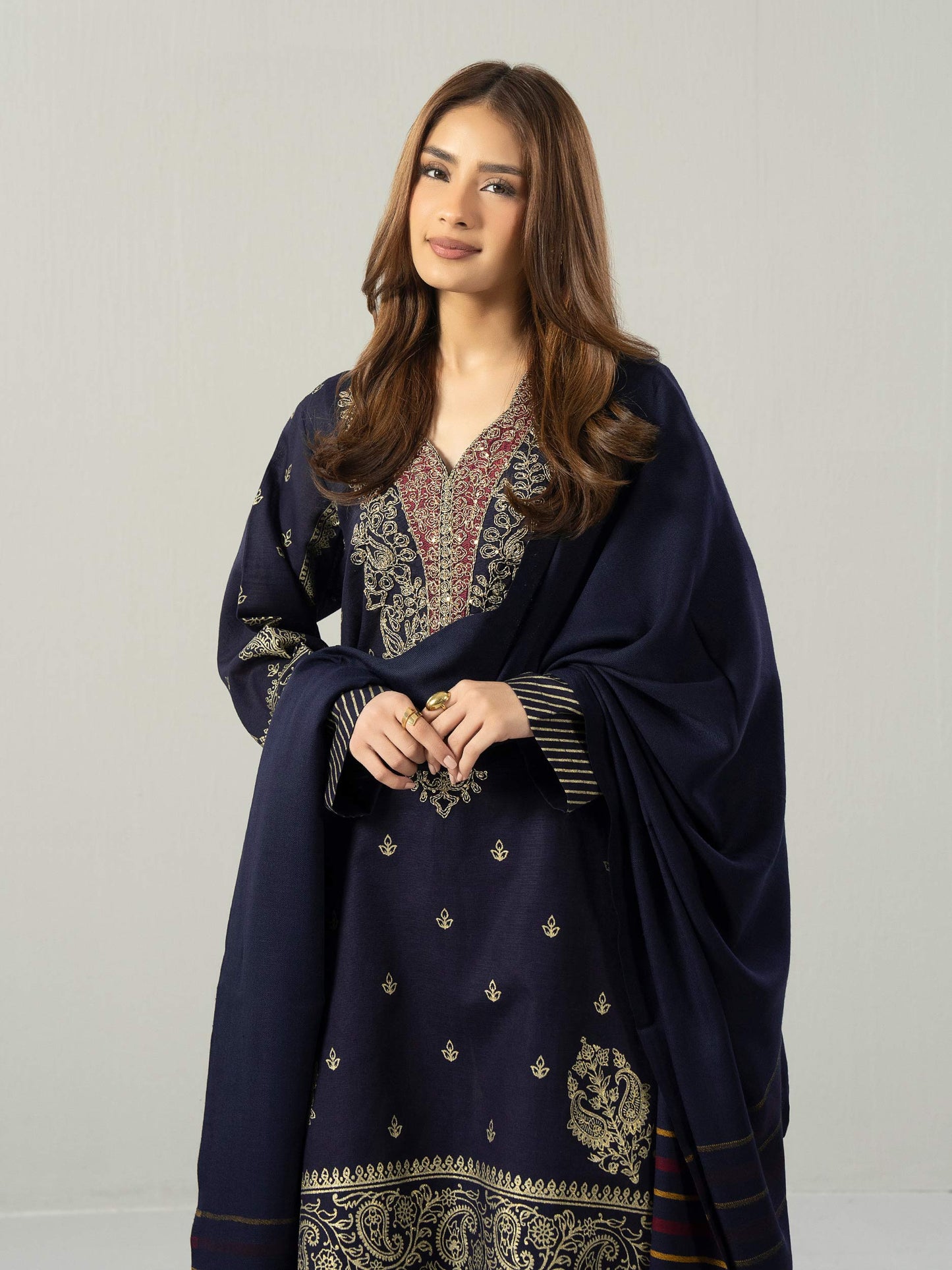3 Piece Slub Khaddar Suit- Embroidered (Pret)