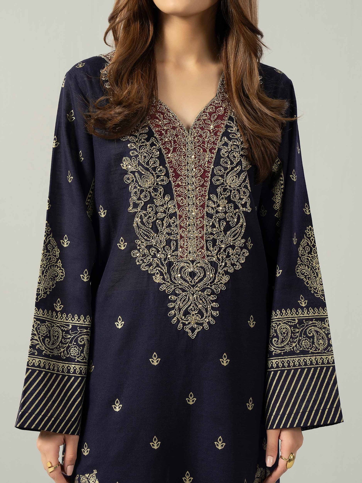 3 Piece Slub Khaddar Suit- Embroidered (Pret)