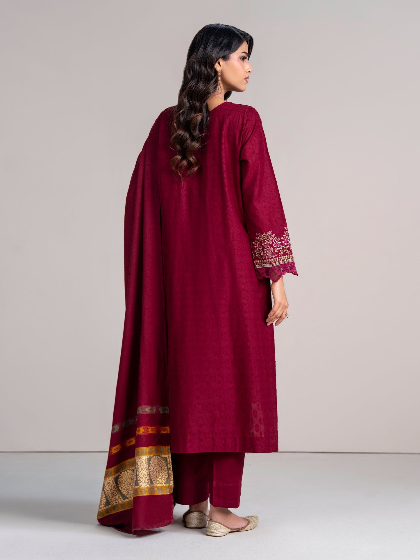 3 Piece Self Jacquard Suit- Embroidered (Pret)