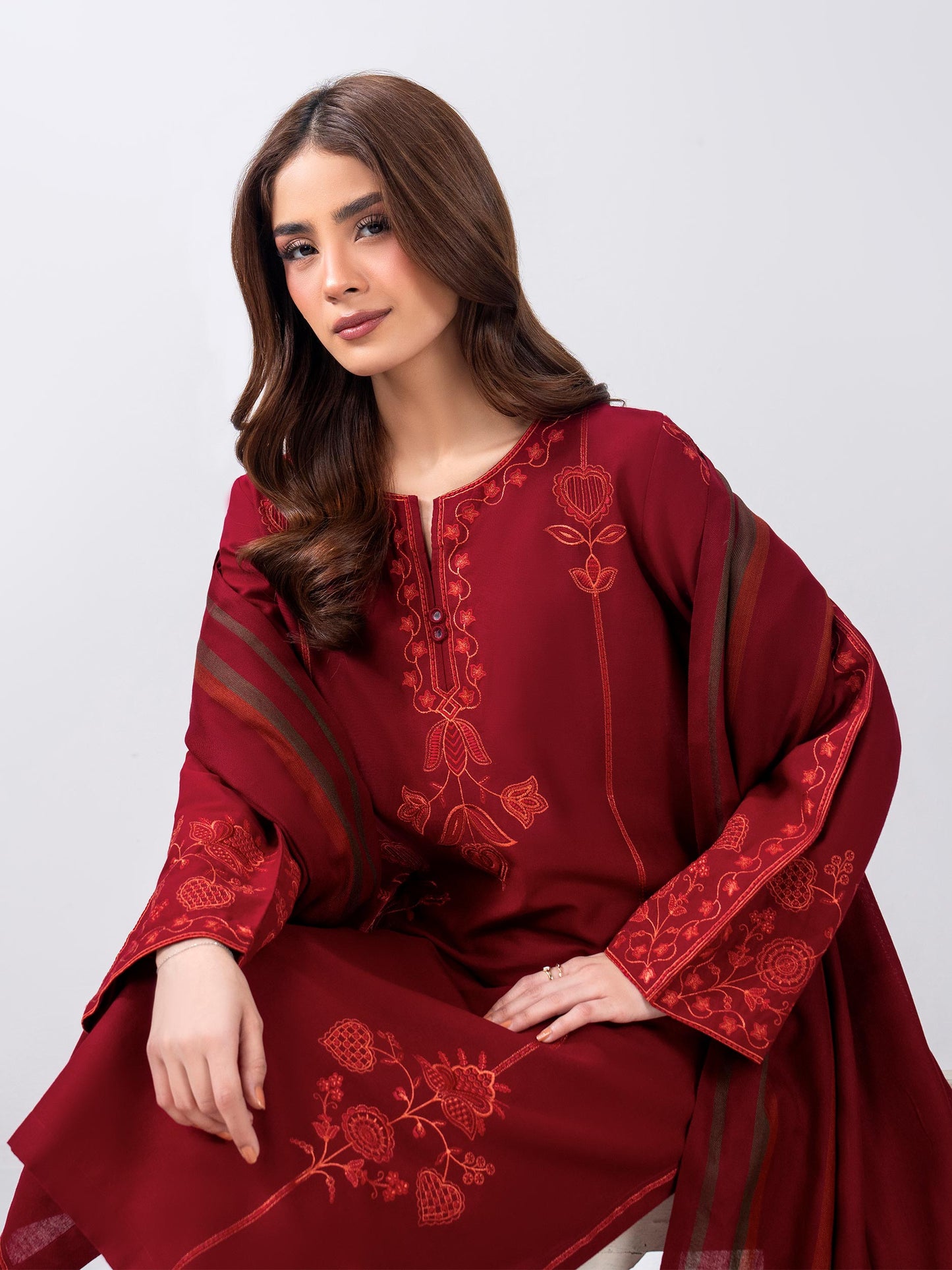 3 Piece Khaddar Suit- Embroidered (Pret)