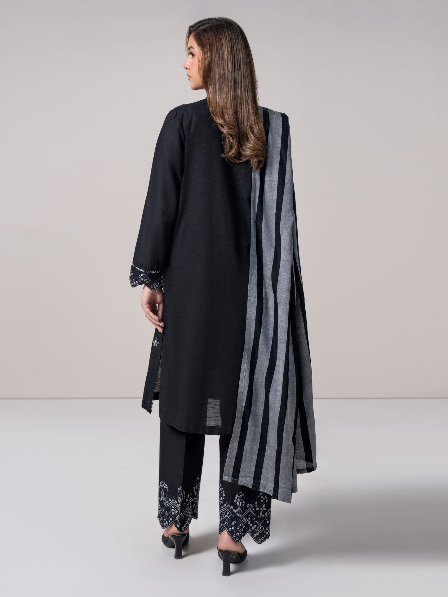 3 Piece Slub Khaddar Suit- Embroidered (Pret)