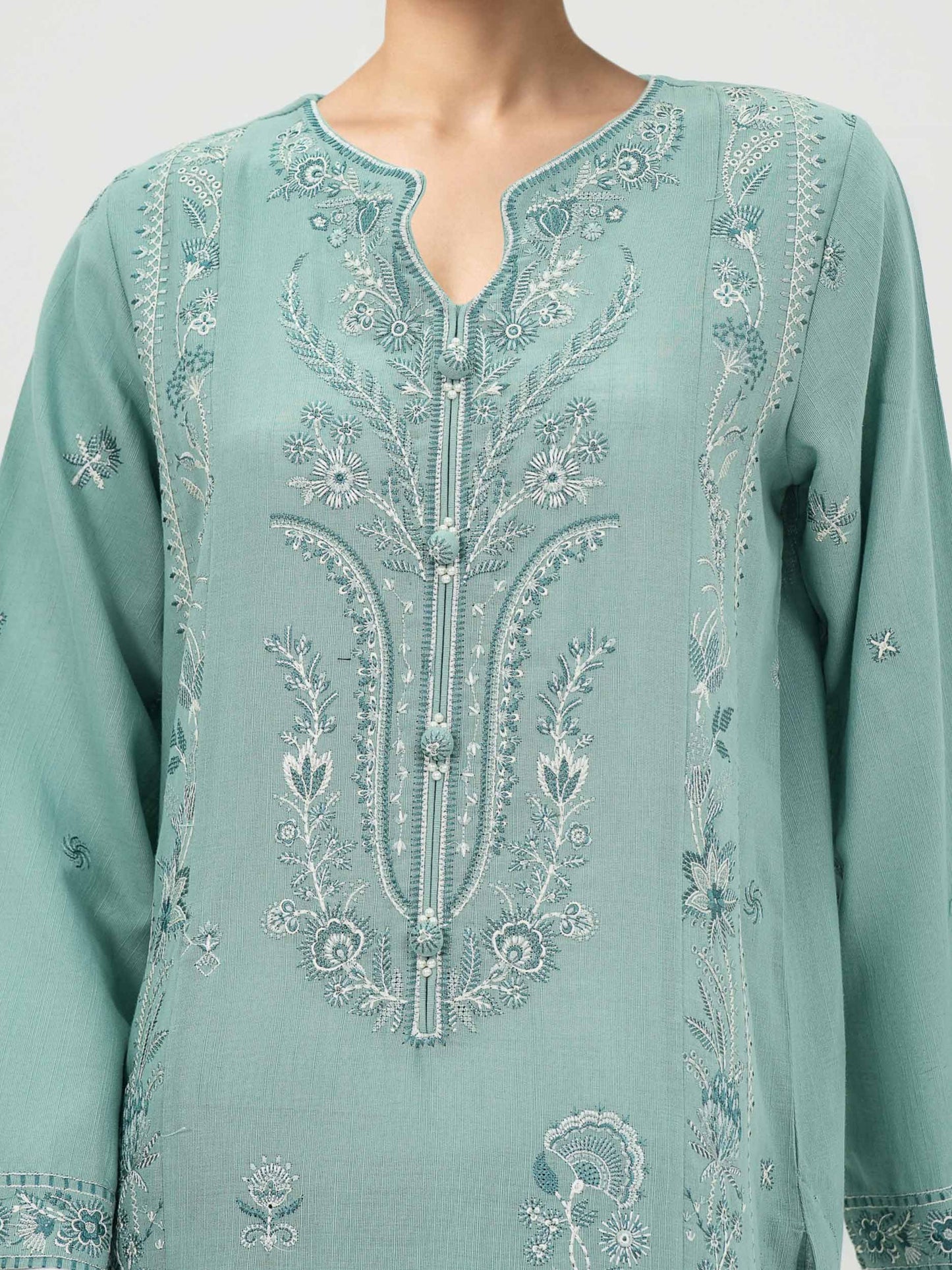 3 Piece Slub Khaddar- Embroidered (Pret)