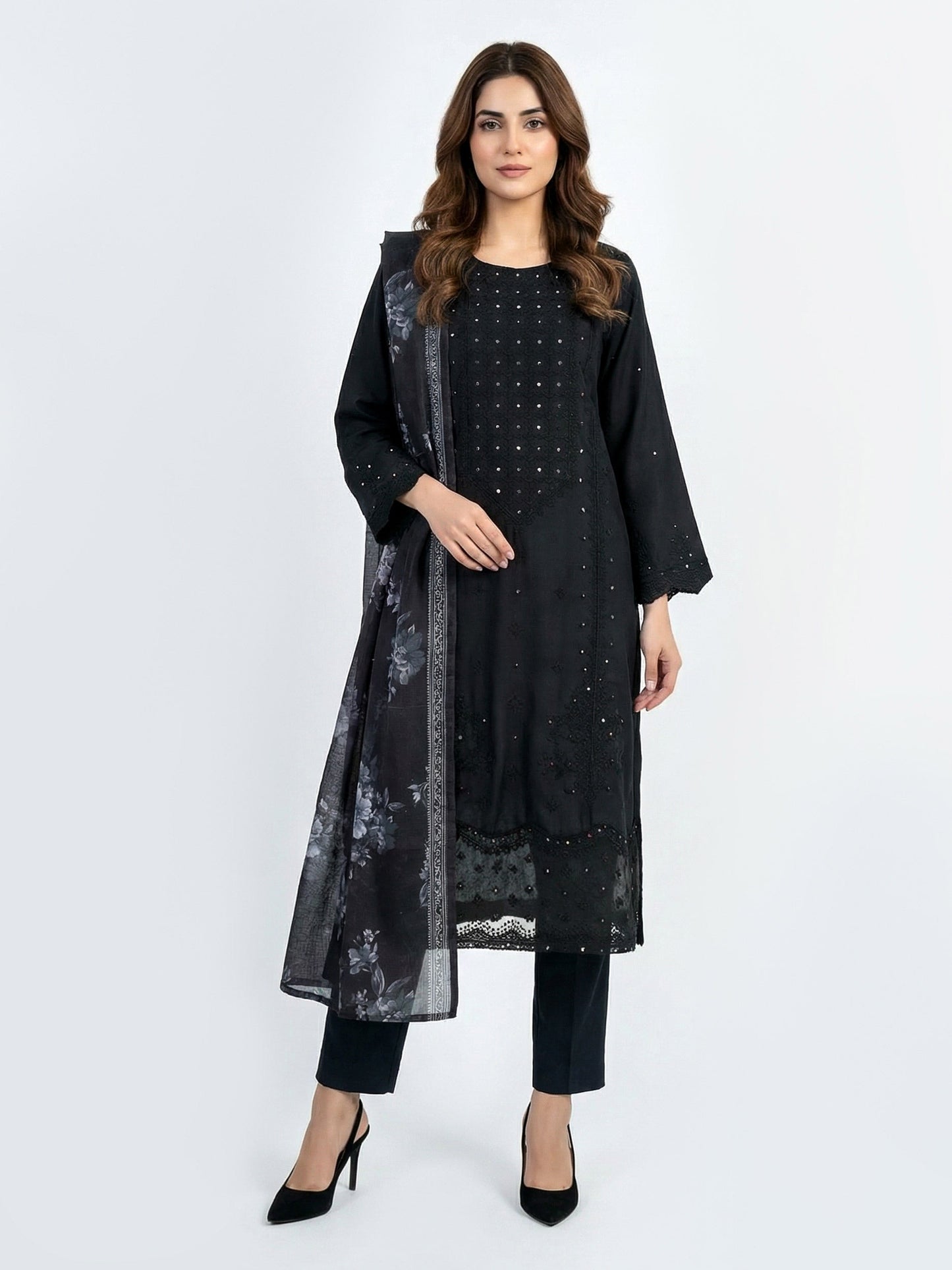 3 Piece Silk Suit- Embroidered (Pret)