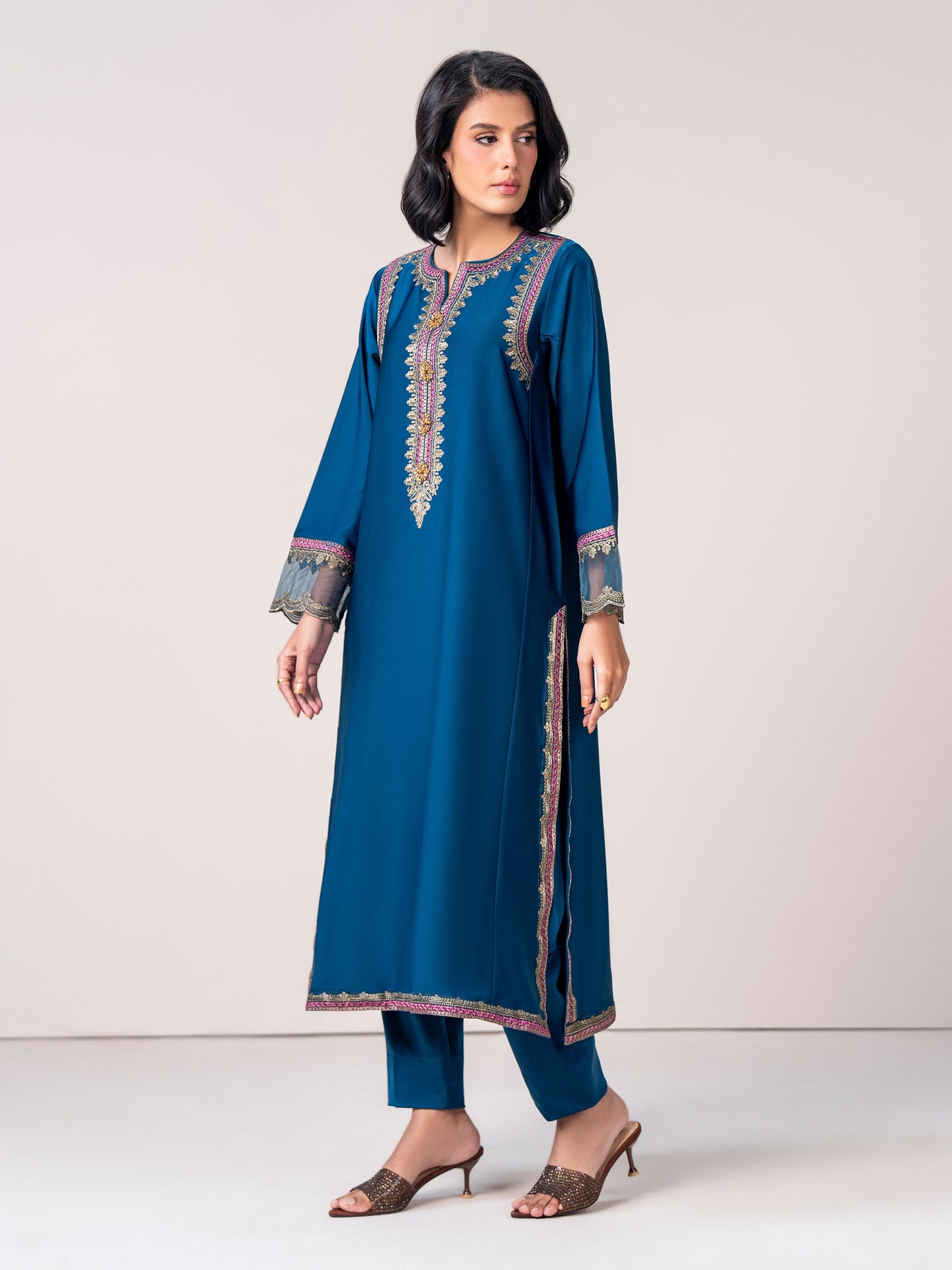 2 Piece Silk Suit-  Embroidered (Pret)