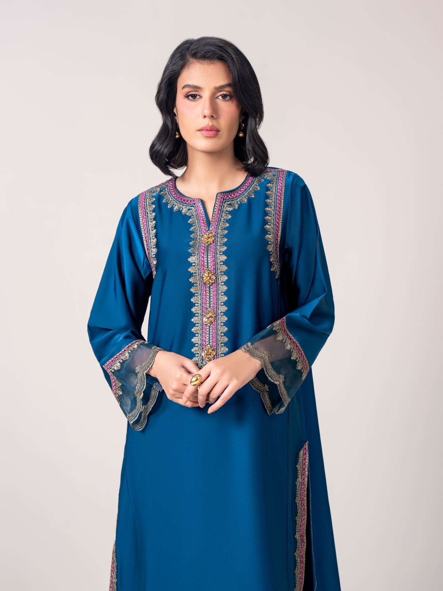 2 Piece Silk Suit-  Embroidered (Pret)