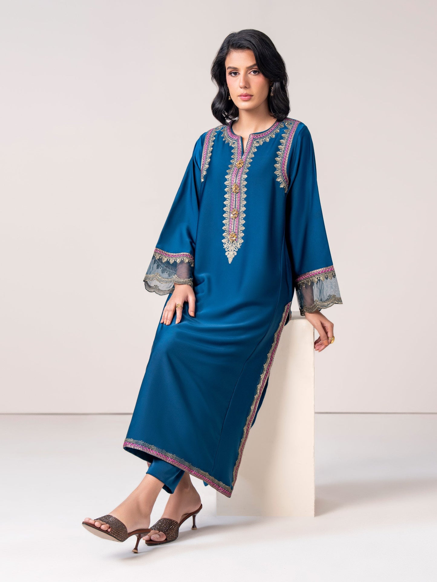 2 Piece Silk Suit-  Embroidered (Pret)