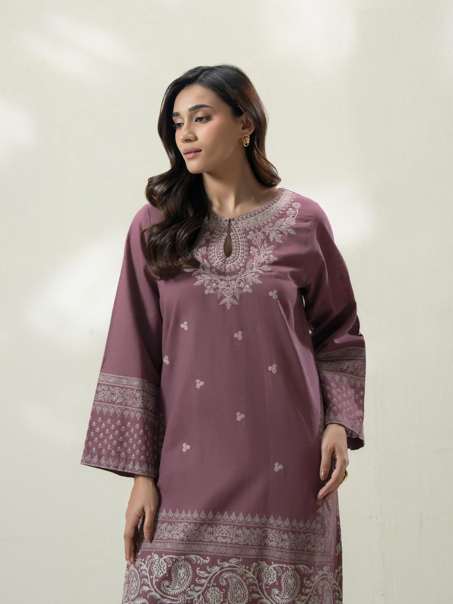 Slub Khaddar Shirt- Embroidered Pret
