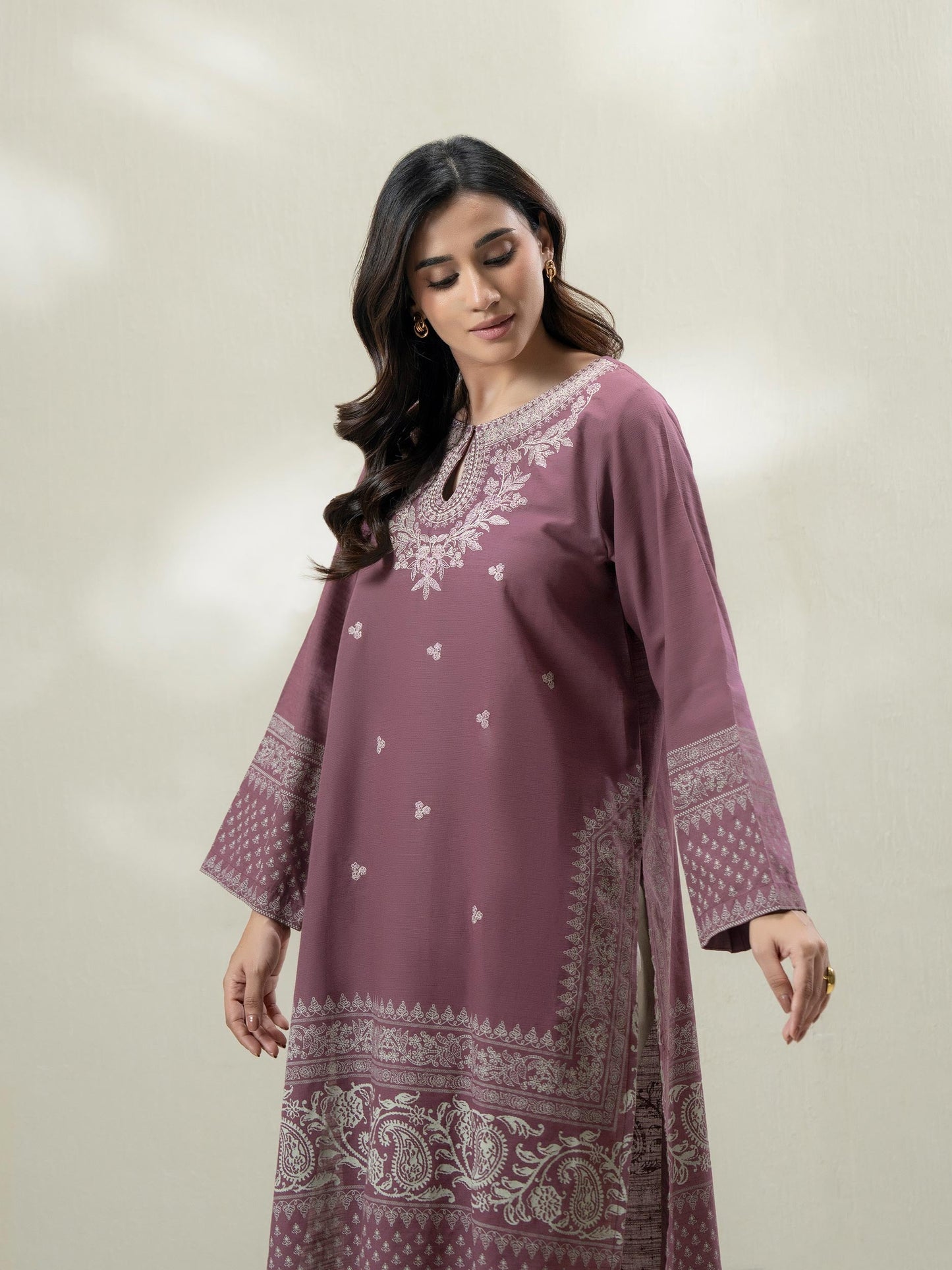 Slub Khaddar Shirt- Embroidered Pret