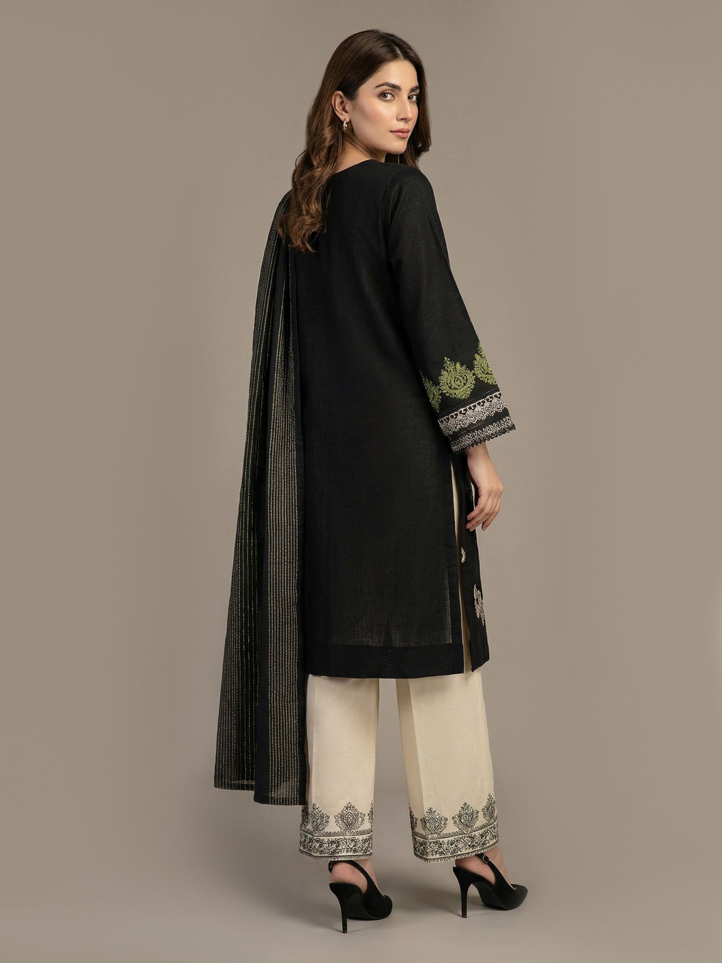 3 Piece Slub Khaddar- Embroidered (Pret)