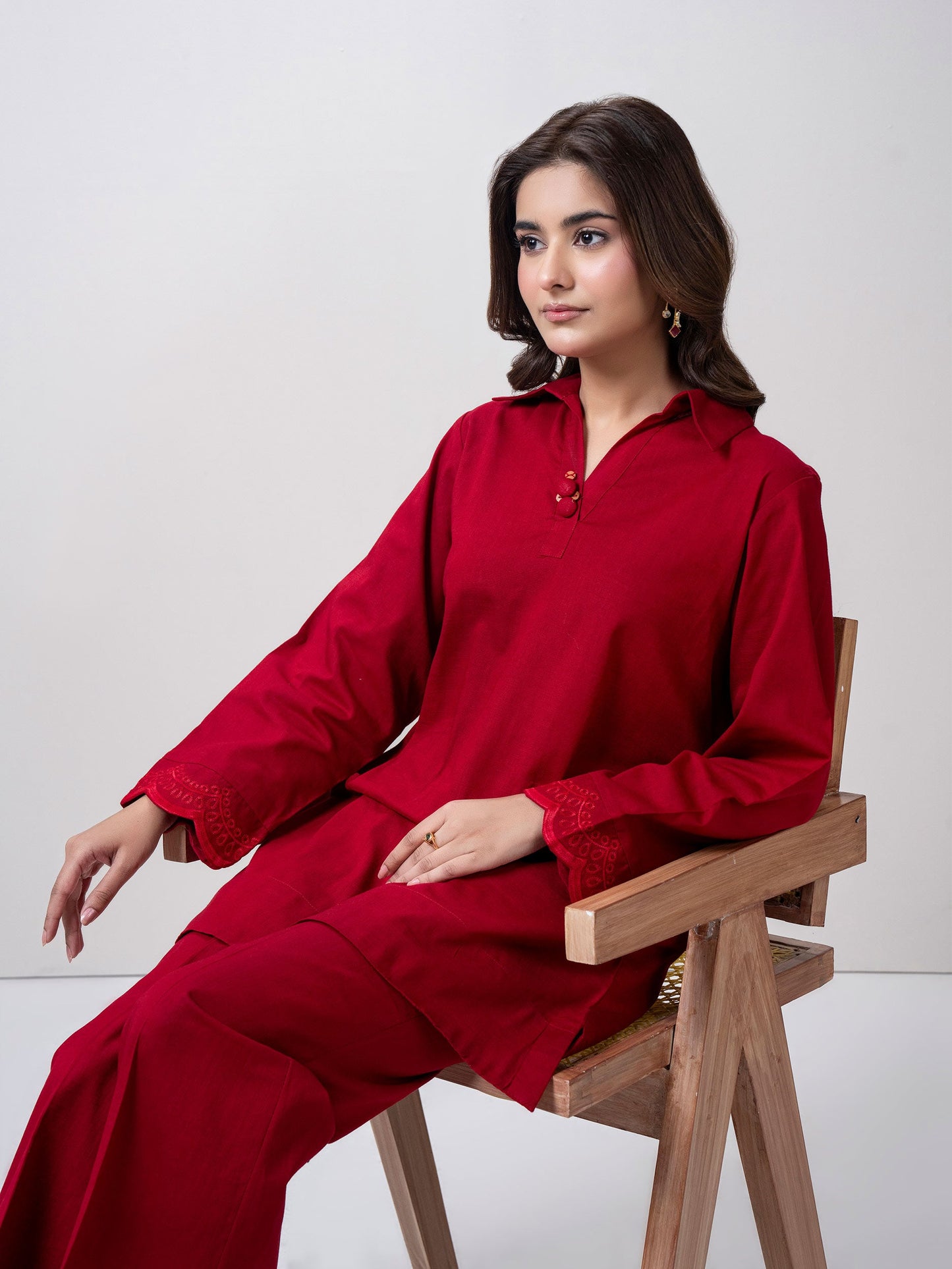 Slub Khaddar Co-ord Set- Embroidered