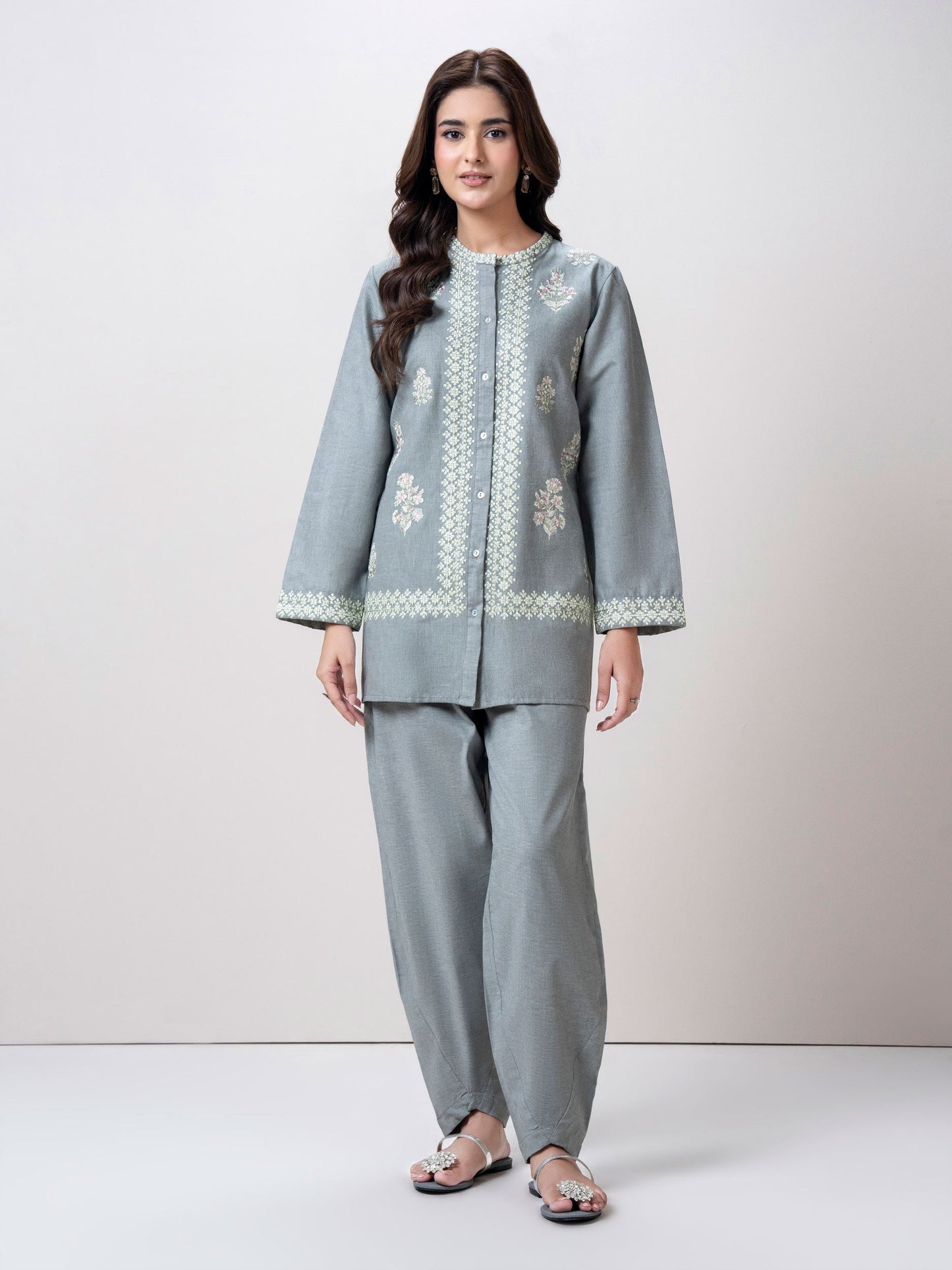 Yarn Dyed Co-ord Set- Embroidered