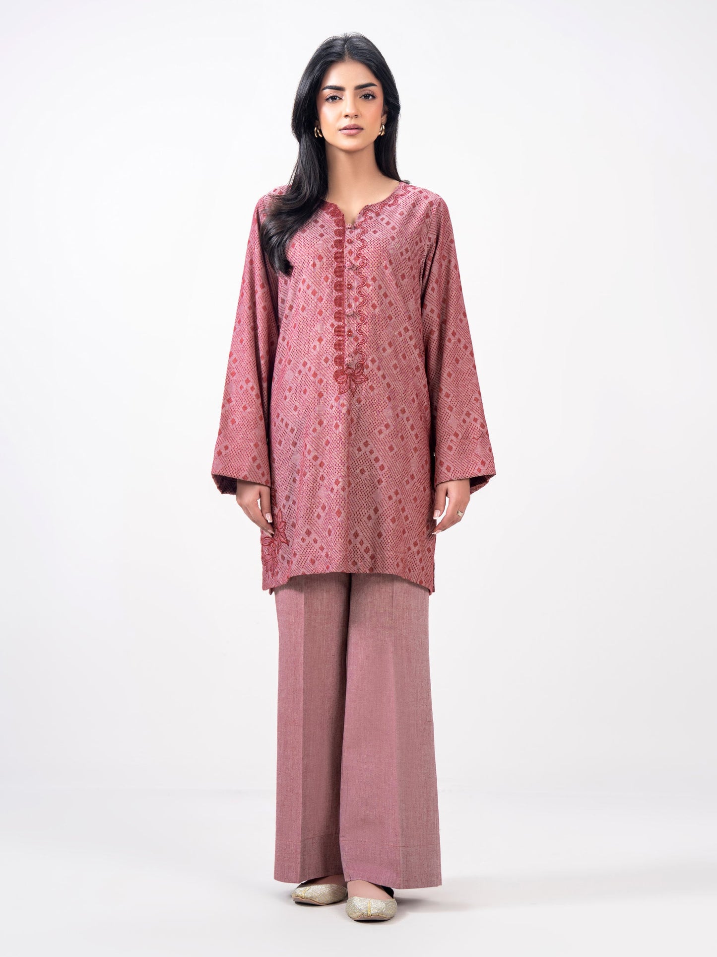 2 Piece Jacquard Yarn Dyed Suit- Embroidered (Pret)