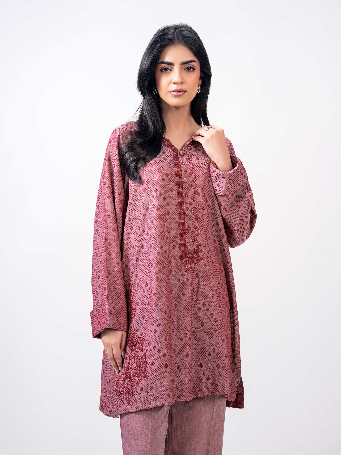 2 Piece Jacquard Yarn Dyed Suit- Embroidered (Pret)